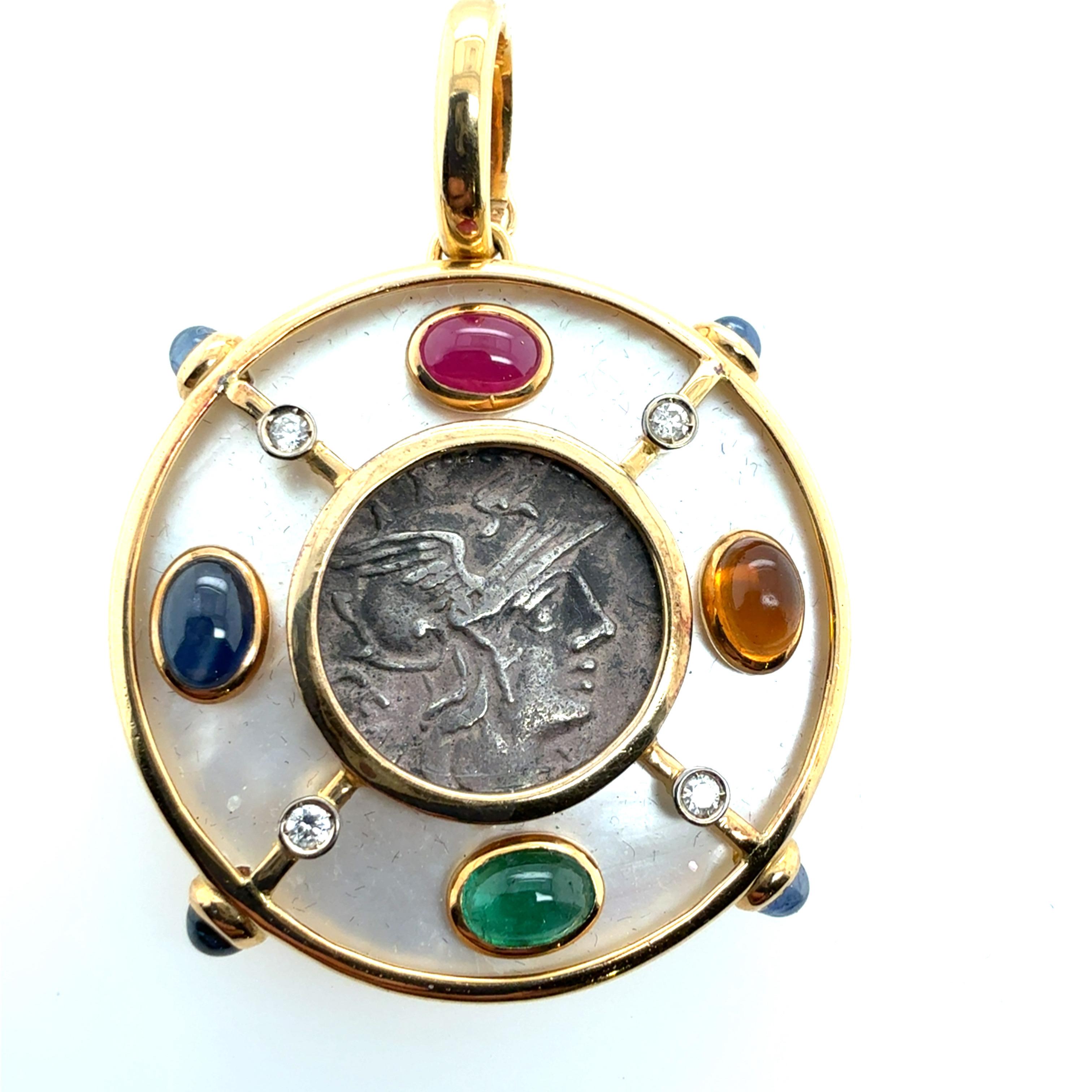 Men's Retro Gold Multicolor CAB Natural Gems Pendant by GIANSANTI ROMA For Sale