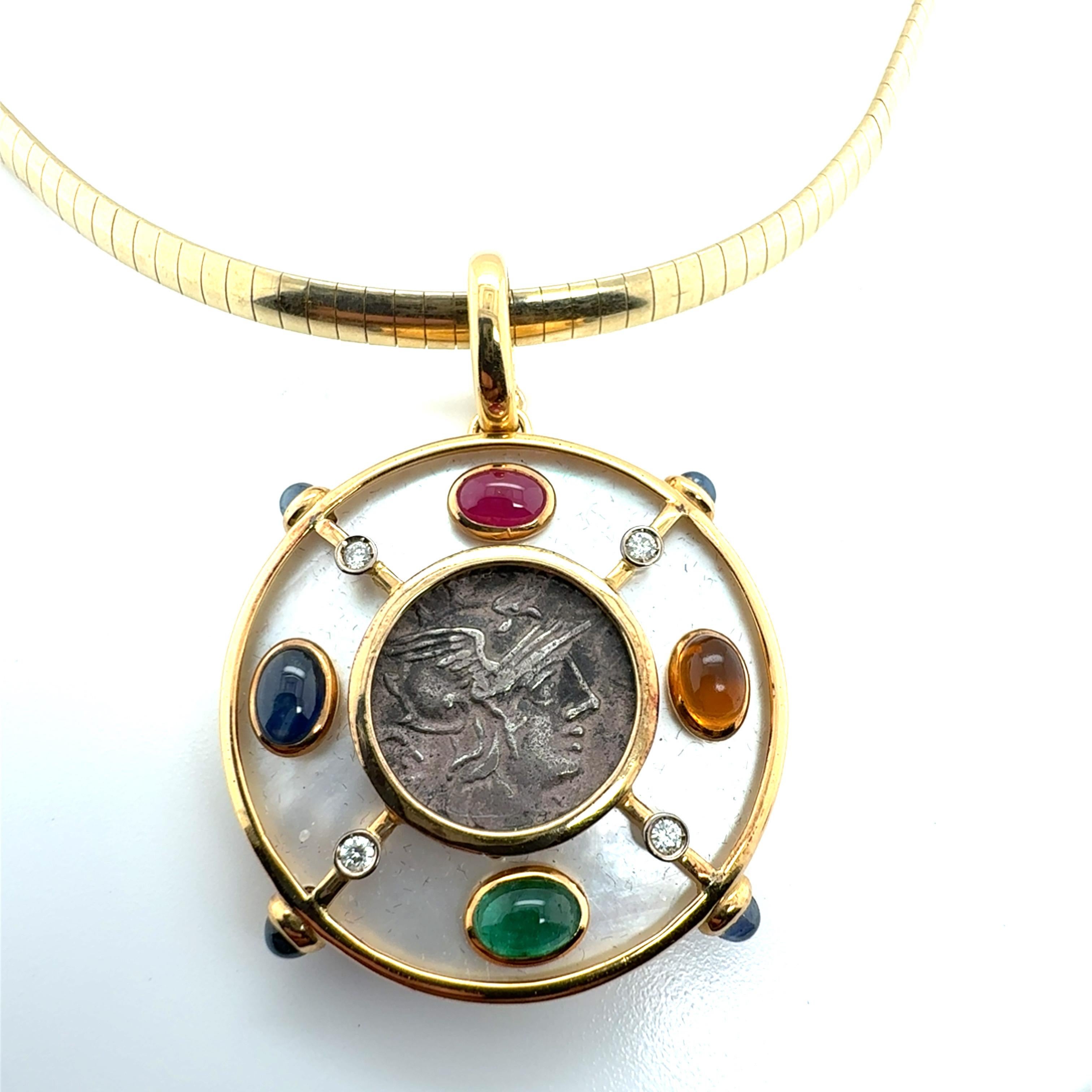 Retro Gold Multicolor CAB Natural Gems Pendant by GIANSANTI ROMA For Sale 2