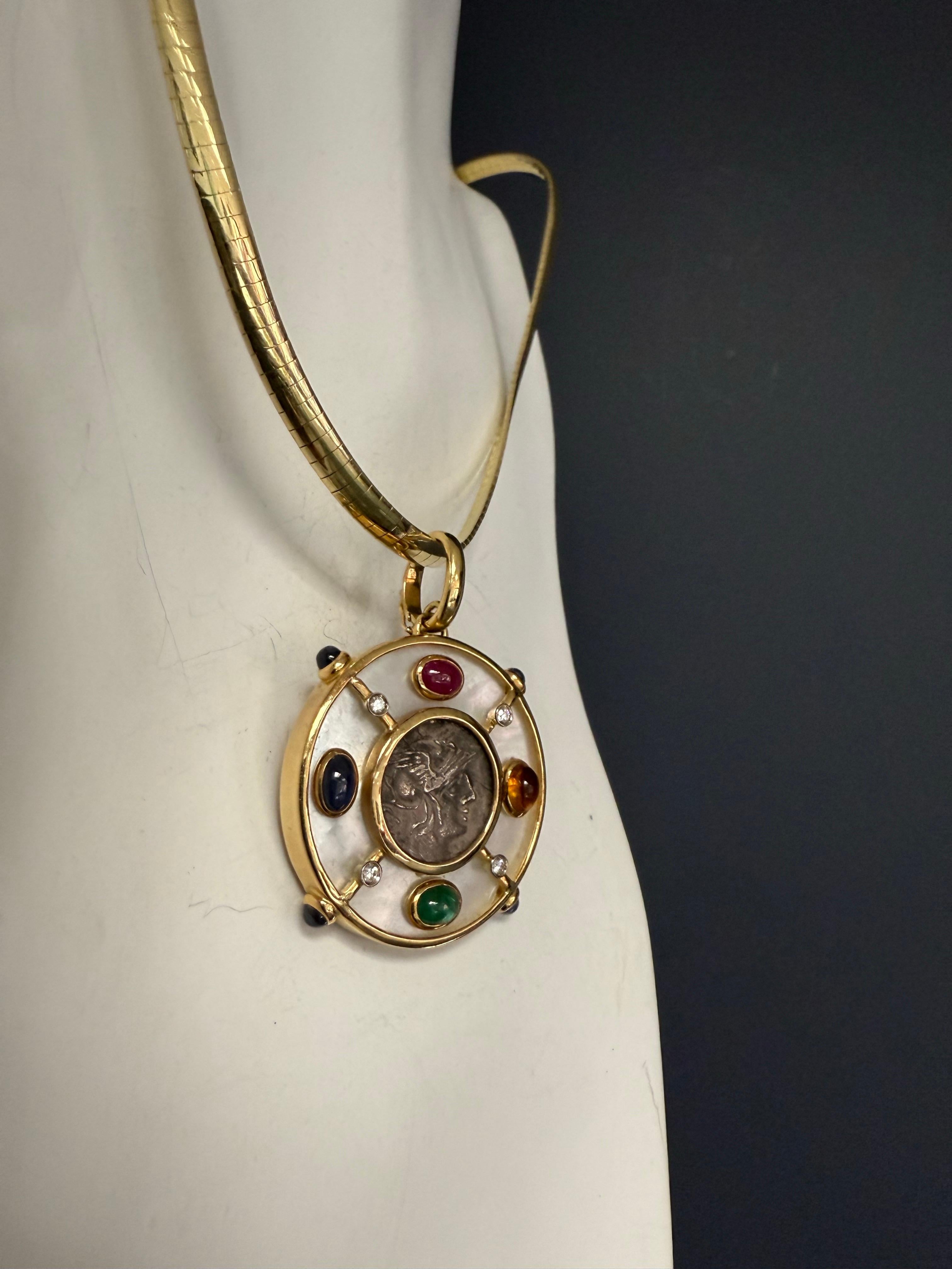 Retro Gold Multicolor CAB Natural Gems Pendant by GIANSANTI ROMA For Sale 4