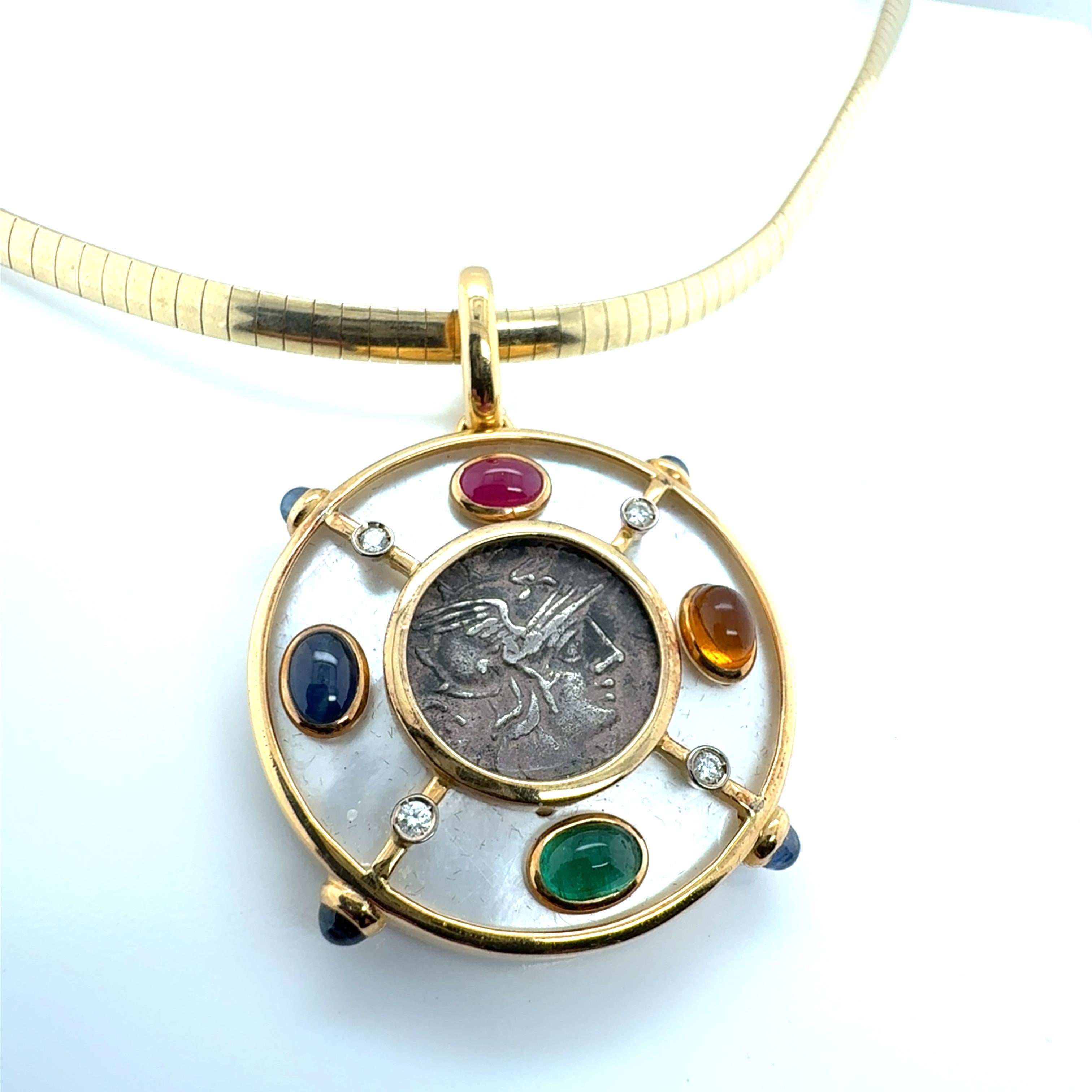 Retro Gold Multicolor CAB Natural Gems Pendant by GIANSANTI ROMA For Sale 5