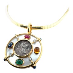 Retro Gold Multicolor CAB Natural Gems Pendant by GIANSANTI ROMA