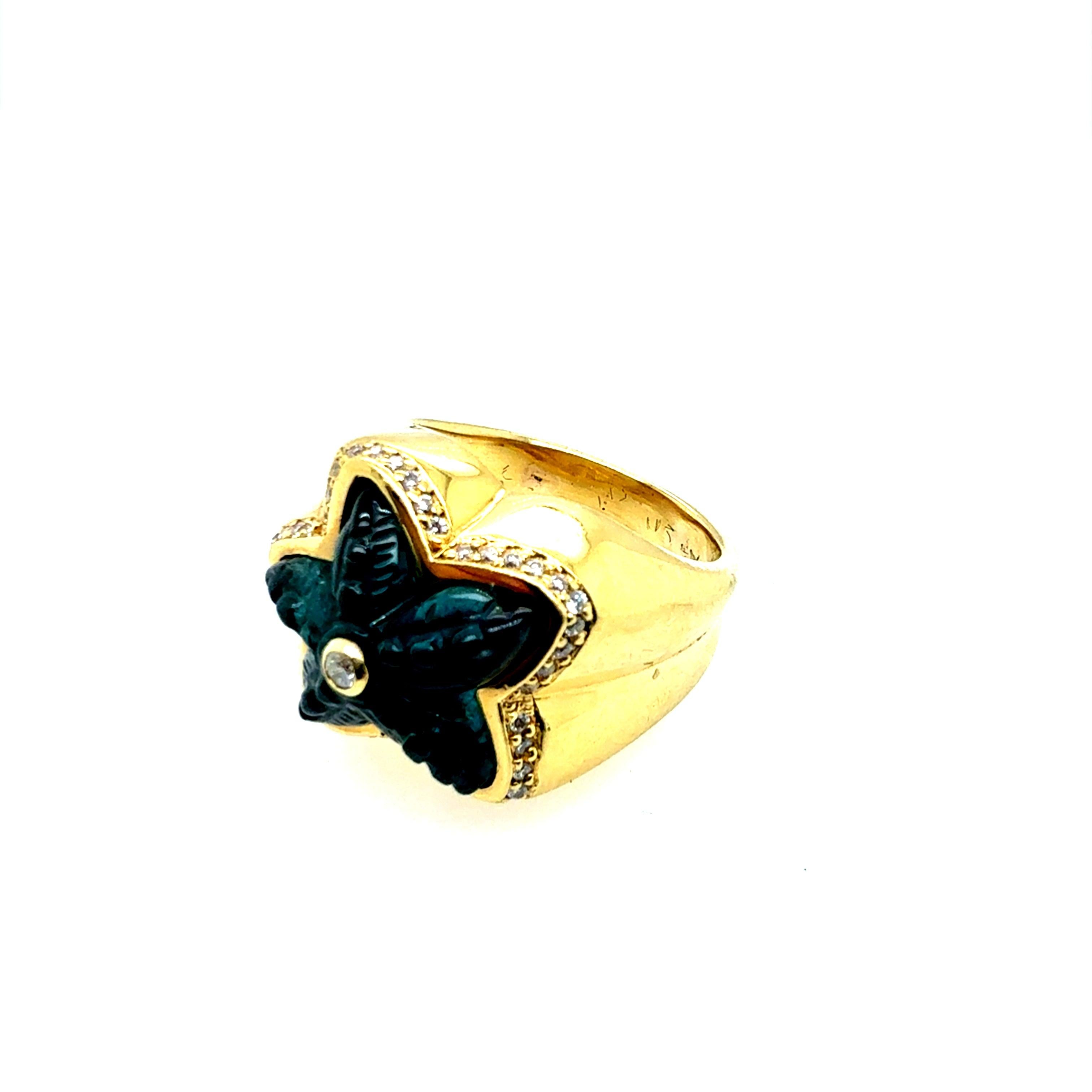 Bague étoile de mer en or naturel avec tourmaline bleu-vert et diamant Circa 1980 Bon état - En vente à Los Angeles, CA