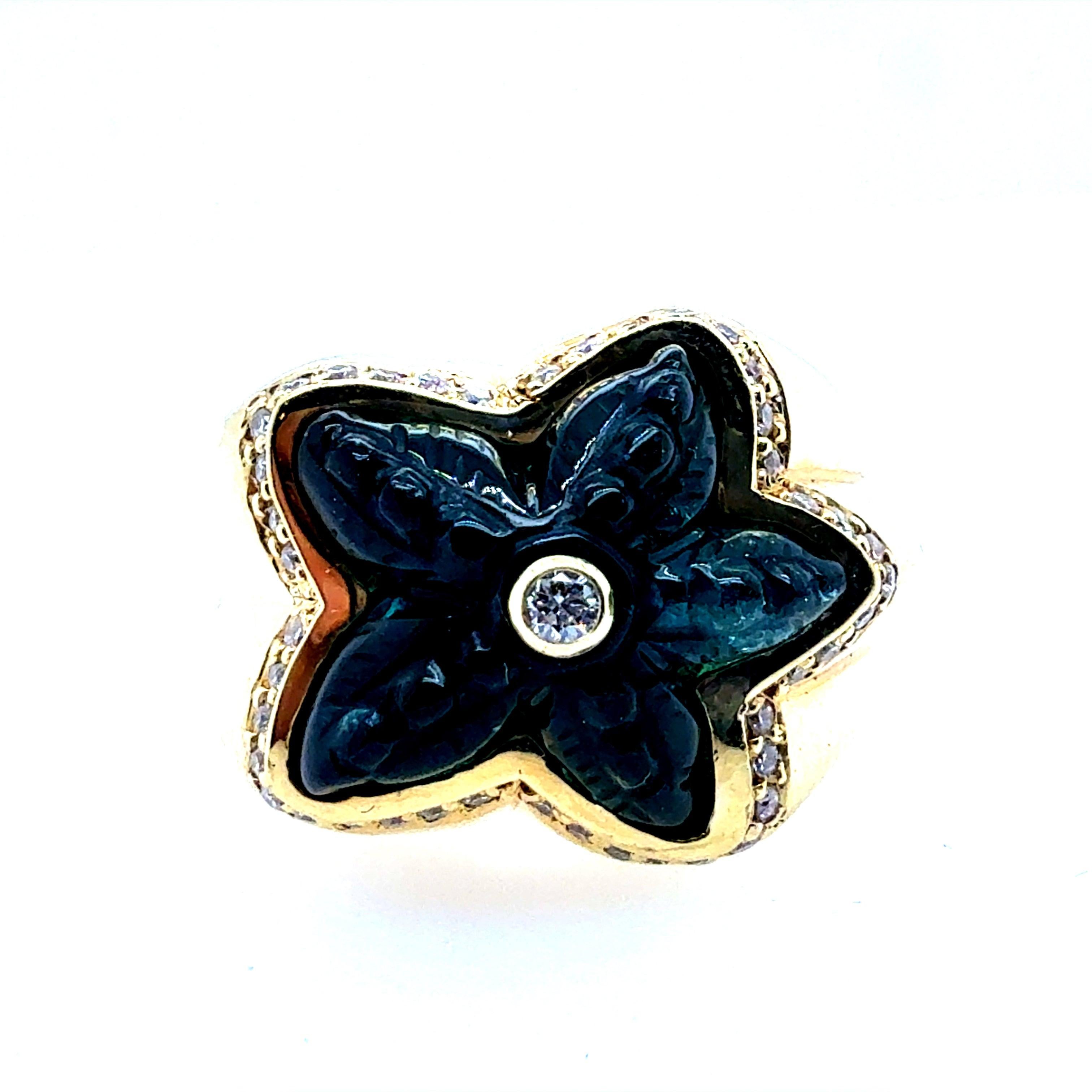 Bague étoile de mer en or naturel avec tourmaline bleu-vert et diamant Circa 1980 Pour femmes en vente