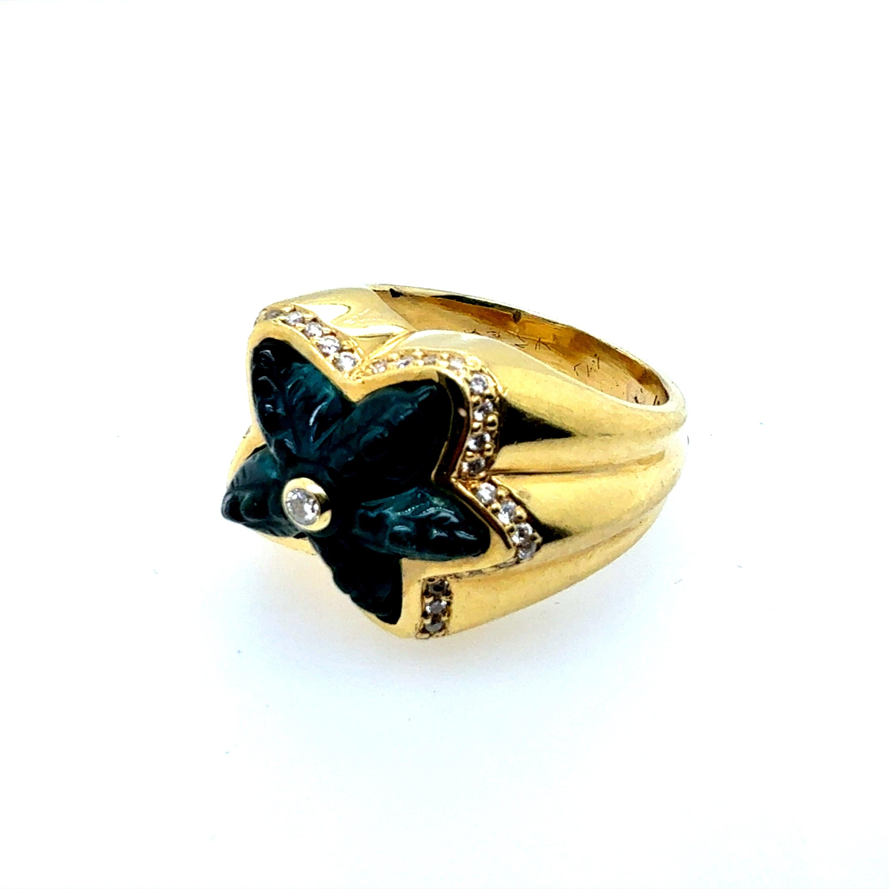 Bague étoile de mer en or naturel avec tourmaline bleu-vert et diamant Circa 1980 en vente 1