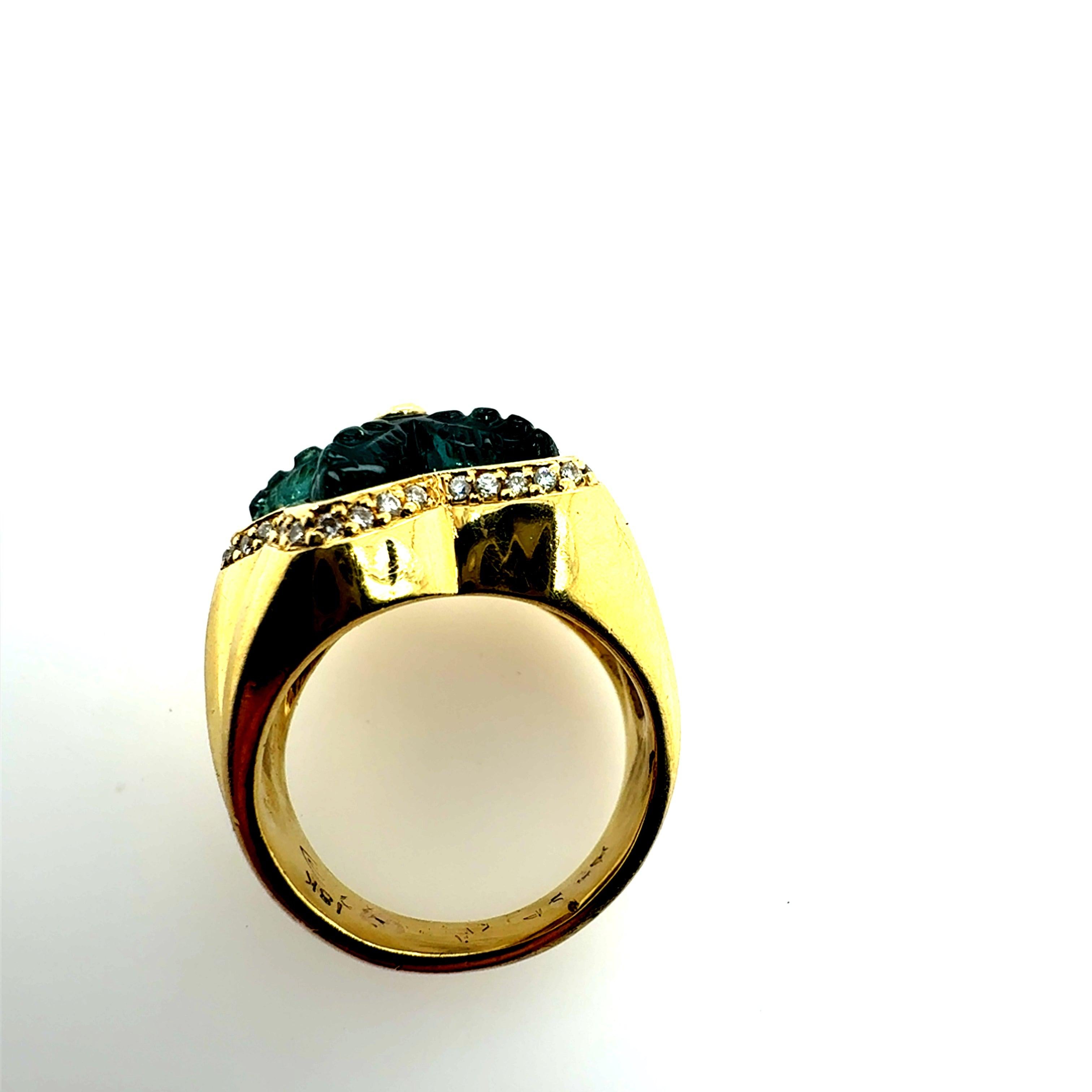 Bague étoile de mer en or naturel avec tourmaline bleu-vert et diamant Circa 1980 en vente 2
