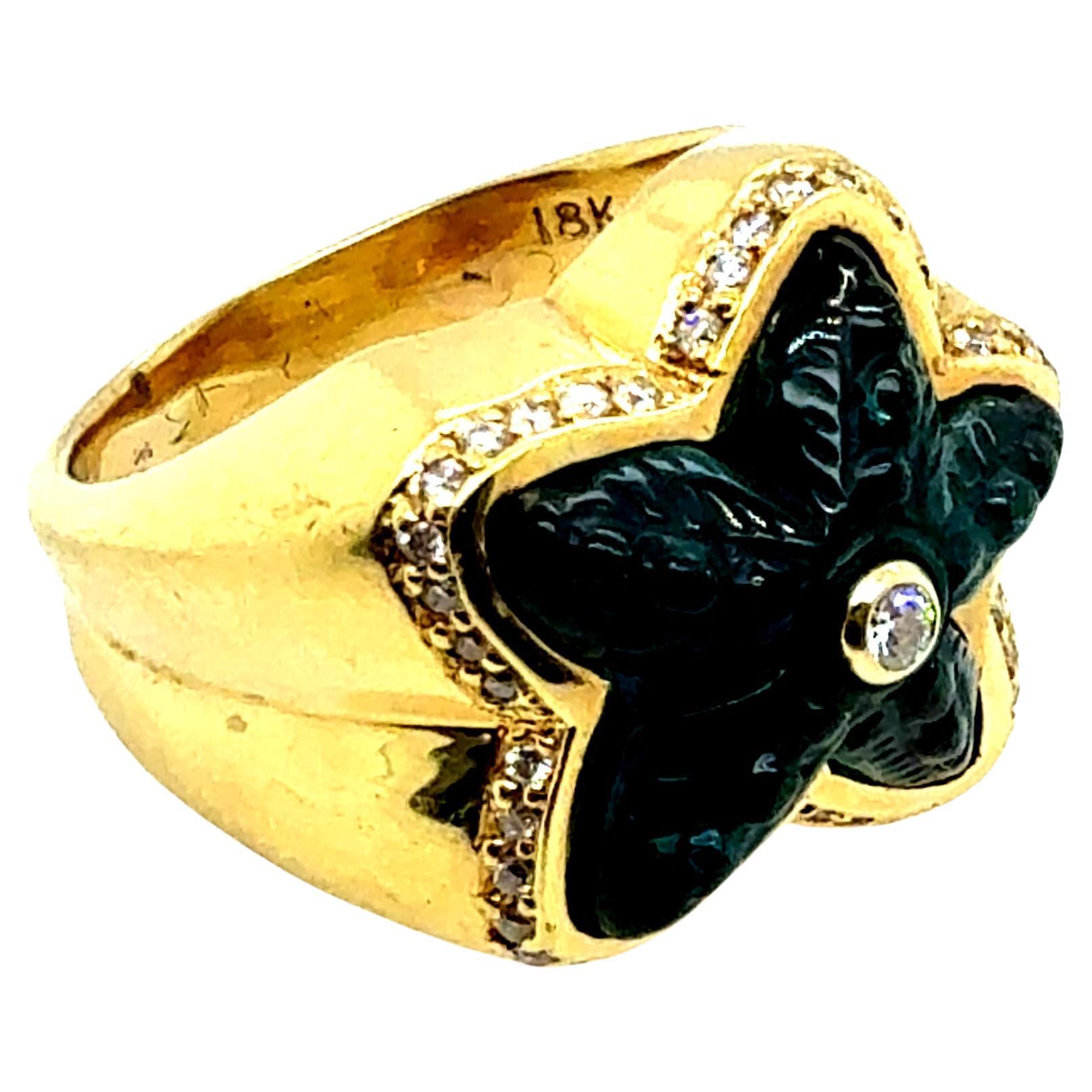 Bague étoile de mer en or naturel avec tourmaline bleu-vert et diamant Circa 1980 en vente