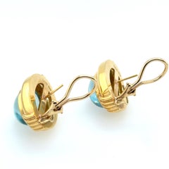 Retro Gold Natural Blue Topaz Cabochon Clip Earrings by Gump’s