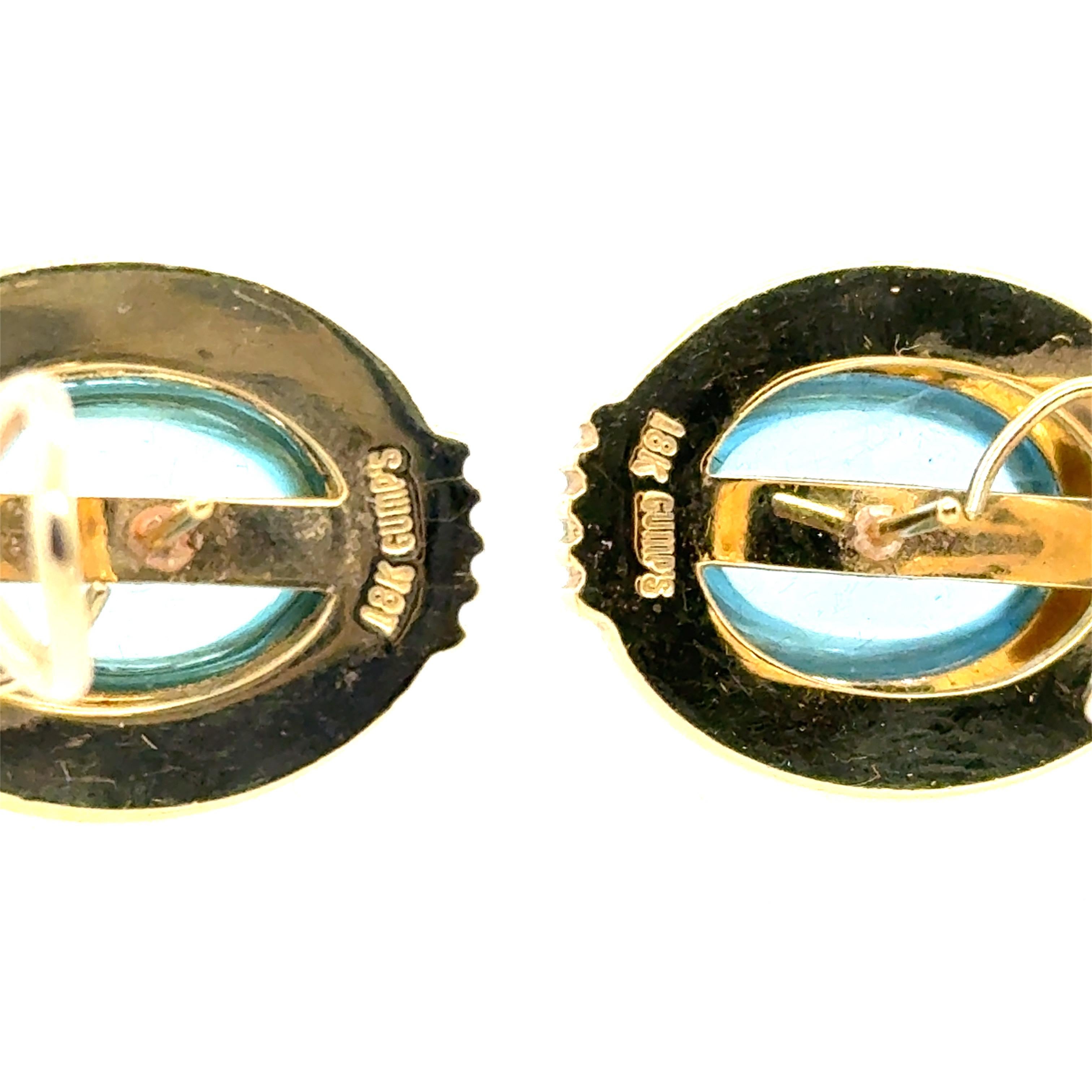 Retro Gold Natural Blue Topaz Cabochon Clip Earrings by Gump’s in vendita 1