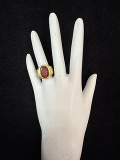 Retro Gold Natural Brownish Roman Carnelian Intaglio Statement Ring Circa 1980