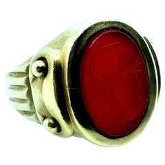 Anello retro in oro Nature Brownish Roman Carnelian Intaglio Statement Ring Circa 1980