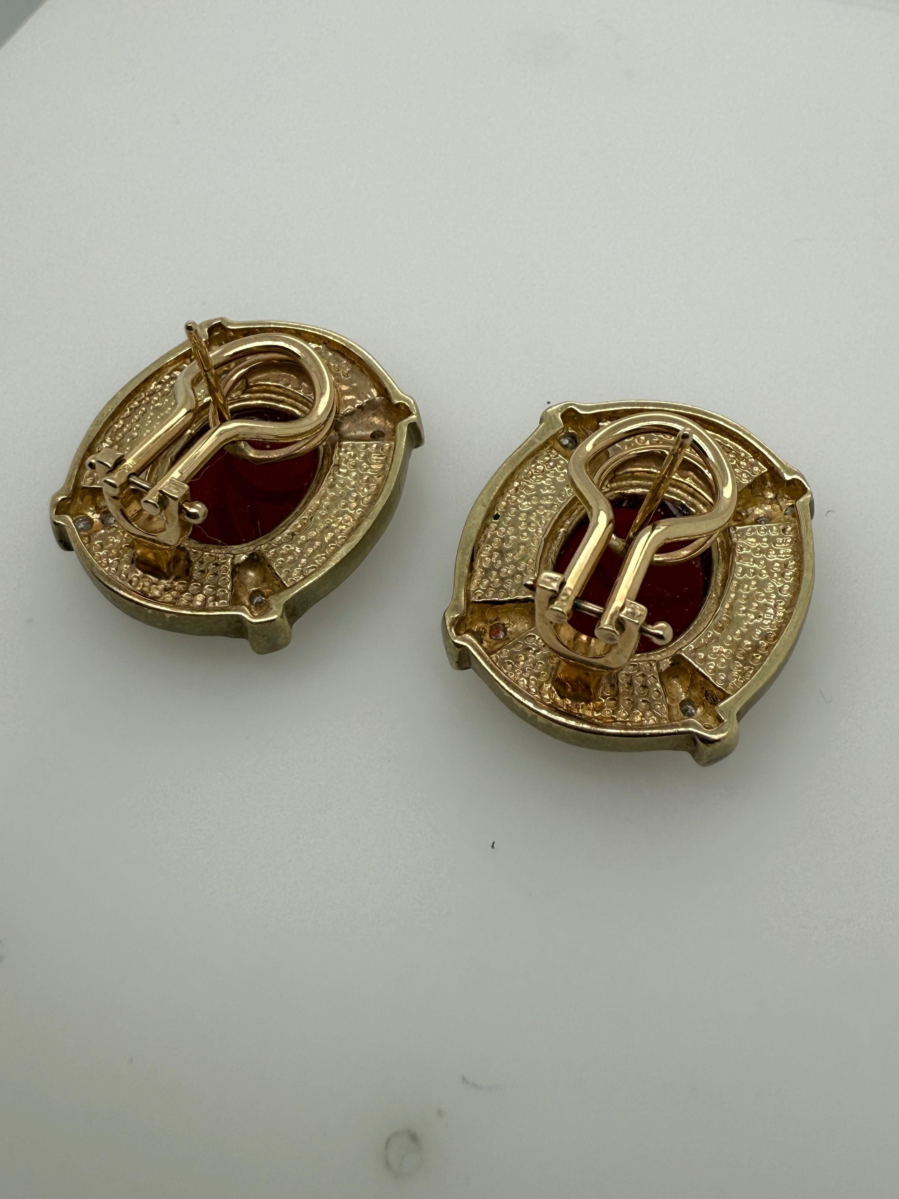 Retro Gold Natural Diamond and Roman Carnelian Intaglio Statement Earrings For Sale 3