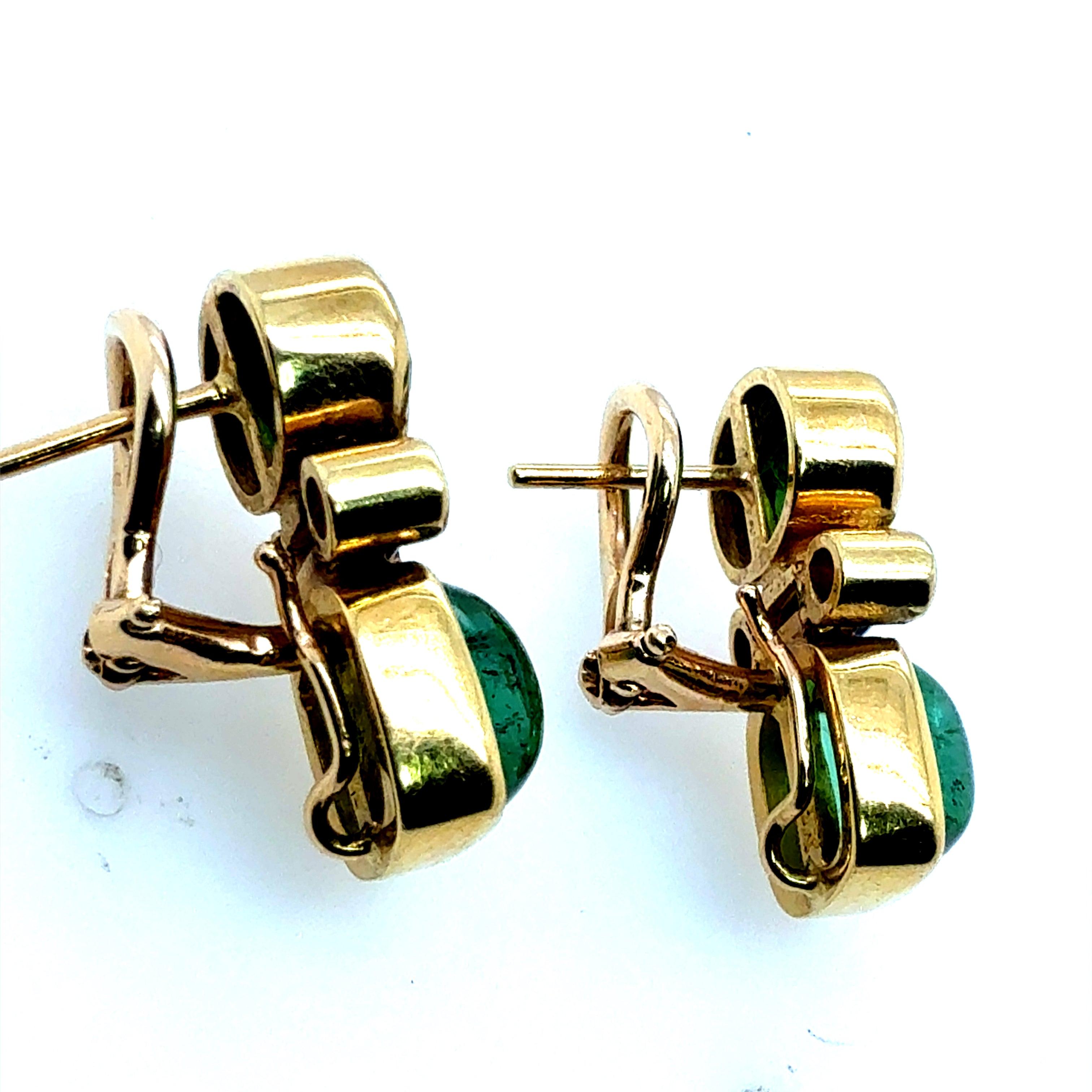 Orecchini a lobo in oro retrò con diamanti naturali e tormalina, CIRCA 1970 in vendita 2