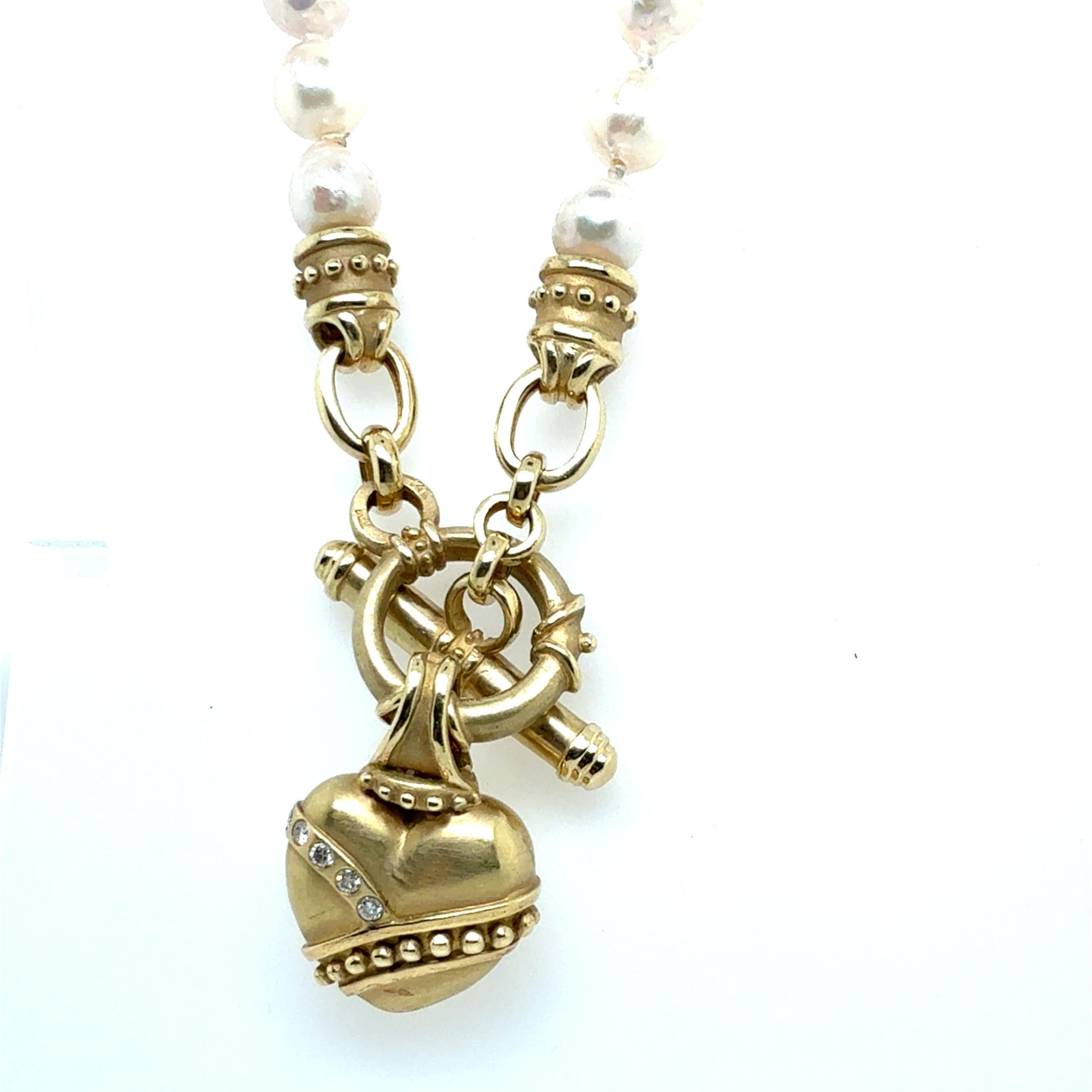 Rétro Collana retrò in oro con diamanti naturali e perle con chiusura a cuore 1980 in vendita