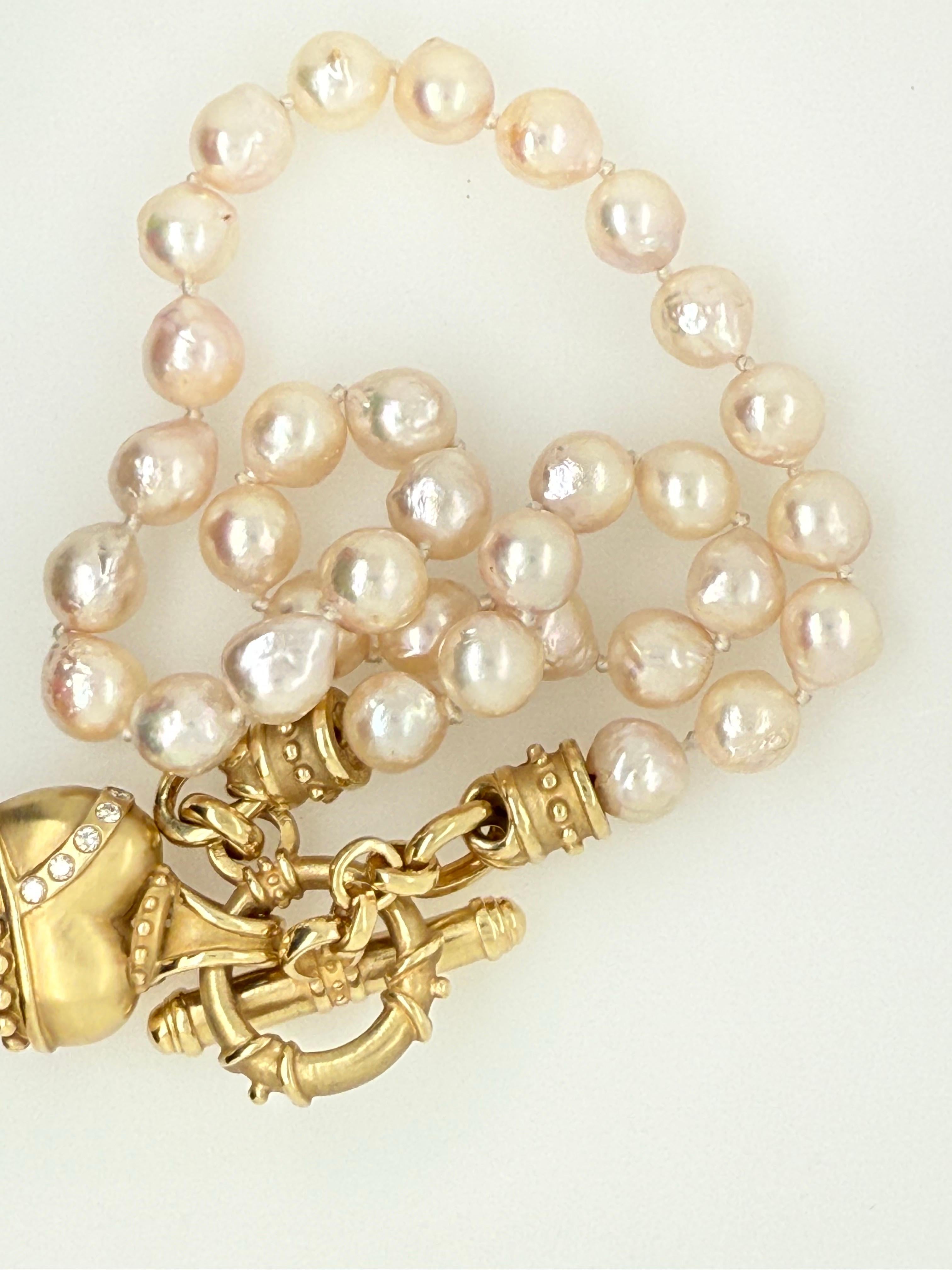 Donna Collana retrò in oro con diamanti naturali e perle con chiusura a cuore 1980 in vendita