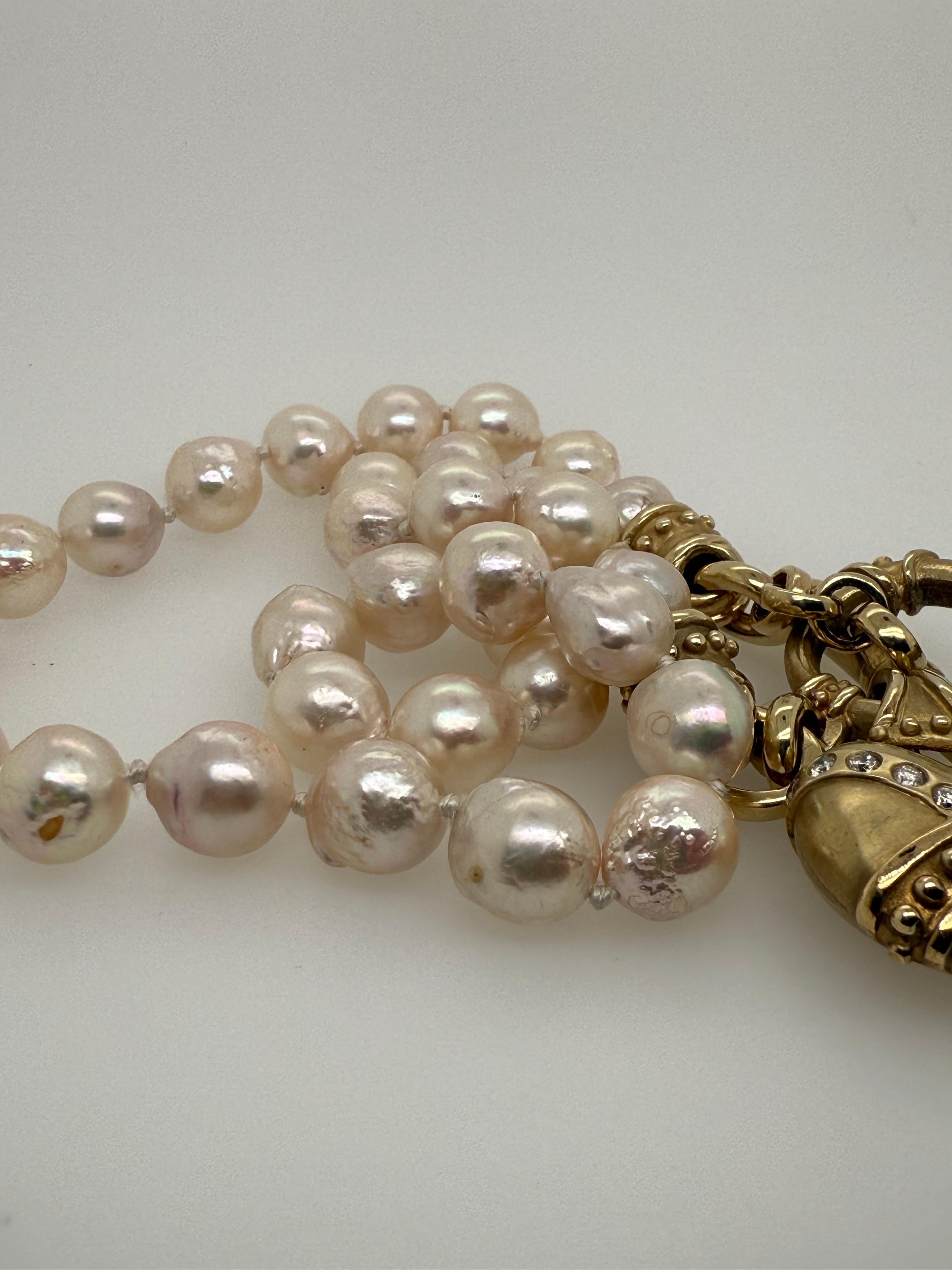 Collana retrò in oro con diamanti naturali e perle con chiusura a cuore 1980 in vendita 2