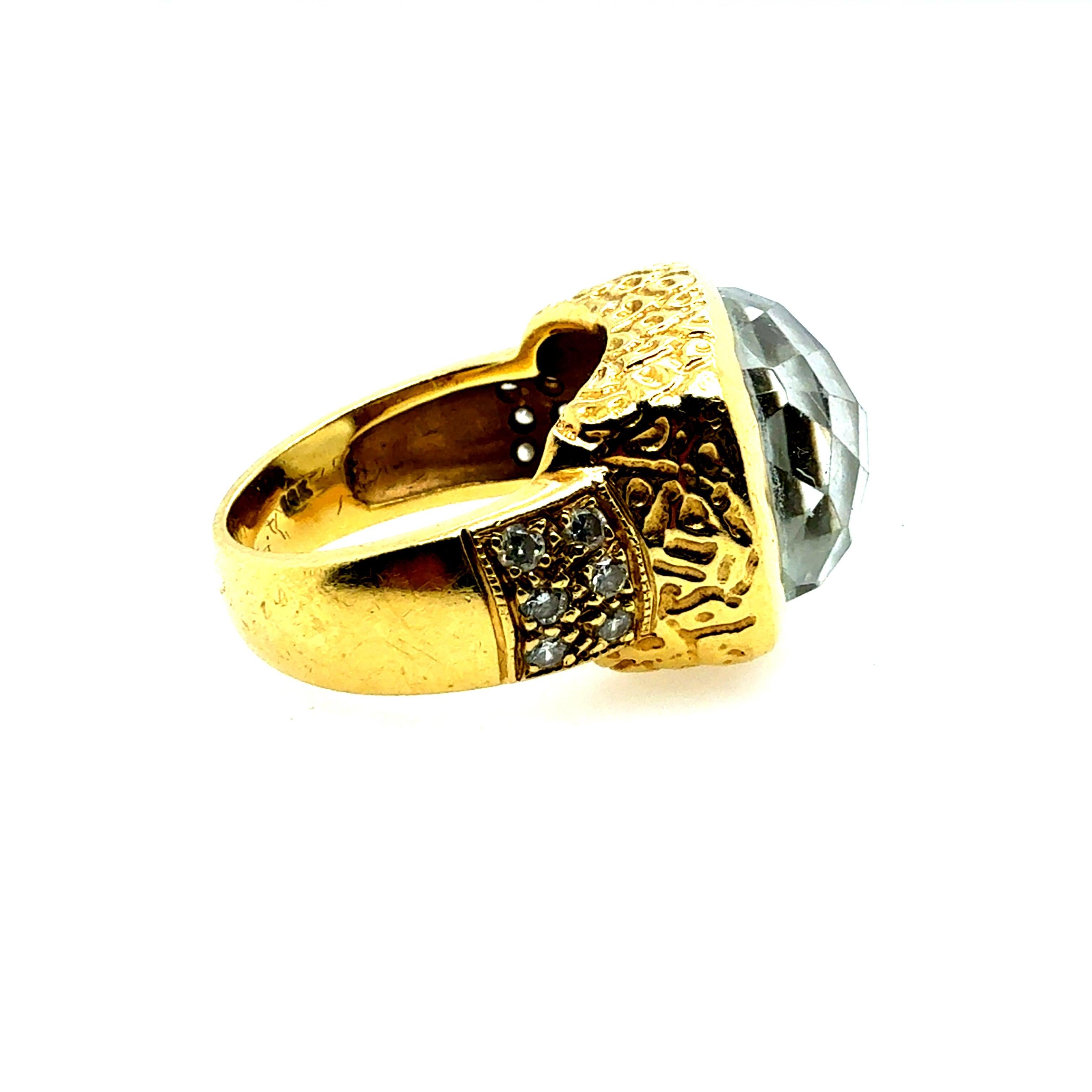 Retro Gold Natural Diamond & Rock Crystal Quartz Cocktail Ring Circa 1980 In Good Condition For Sale In Los Angeles, CA