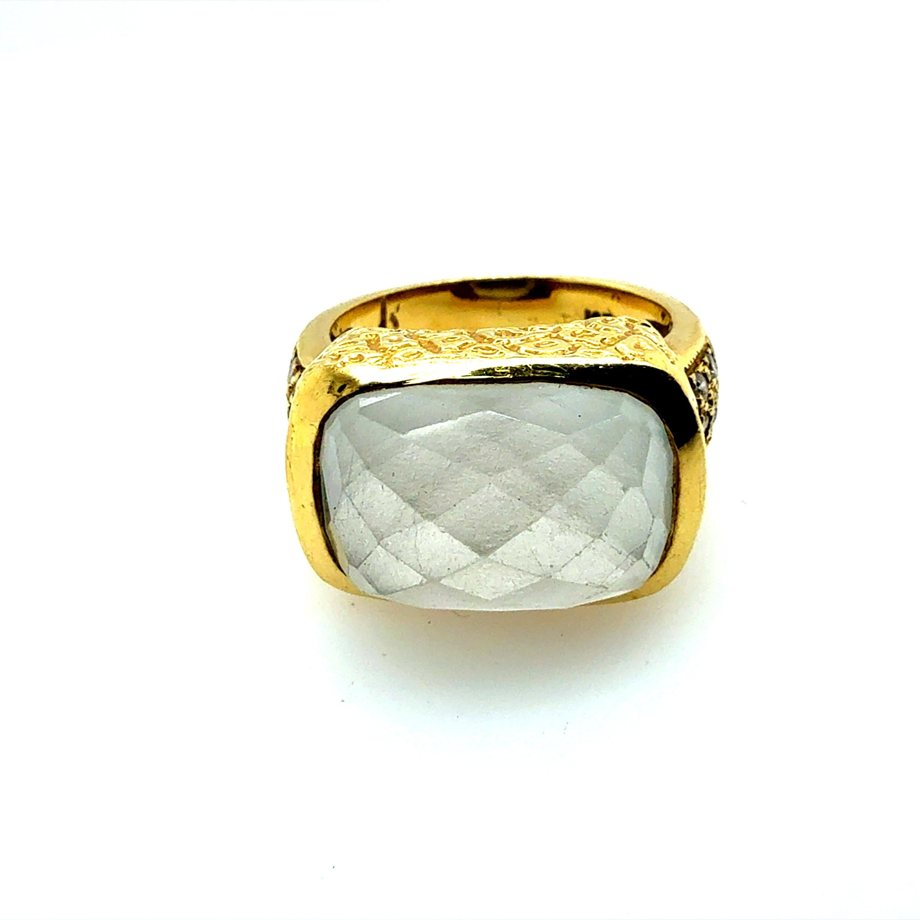 Women's Retro Gold Natural Diamond & Rock Crystal Quartz Cocktail Ring Circa 1980 For Sale