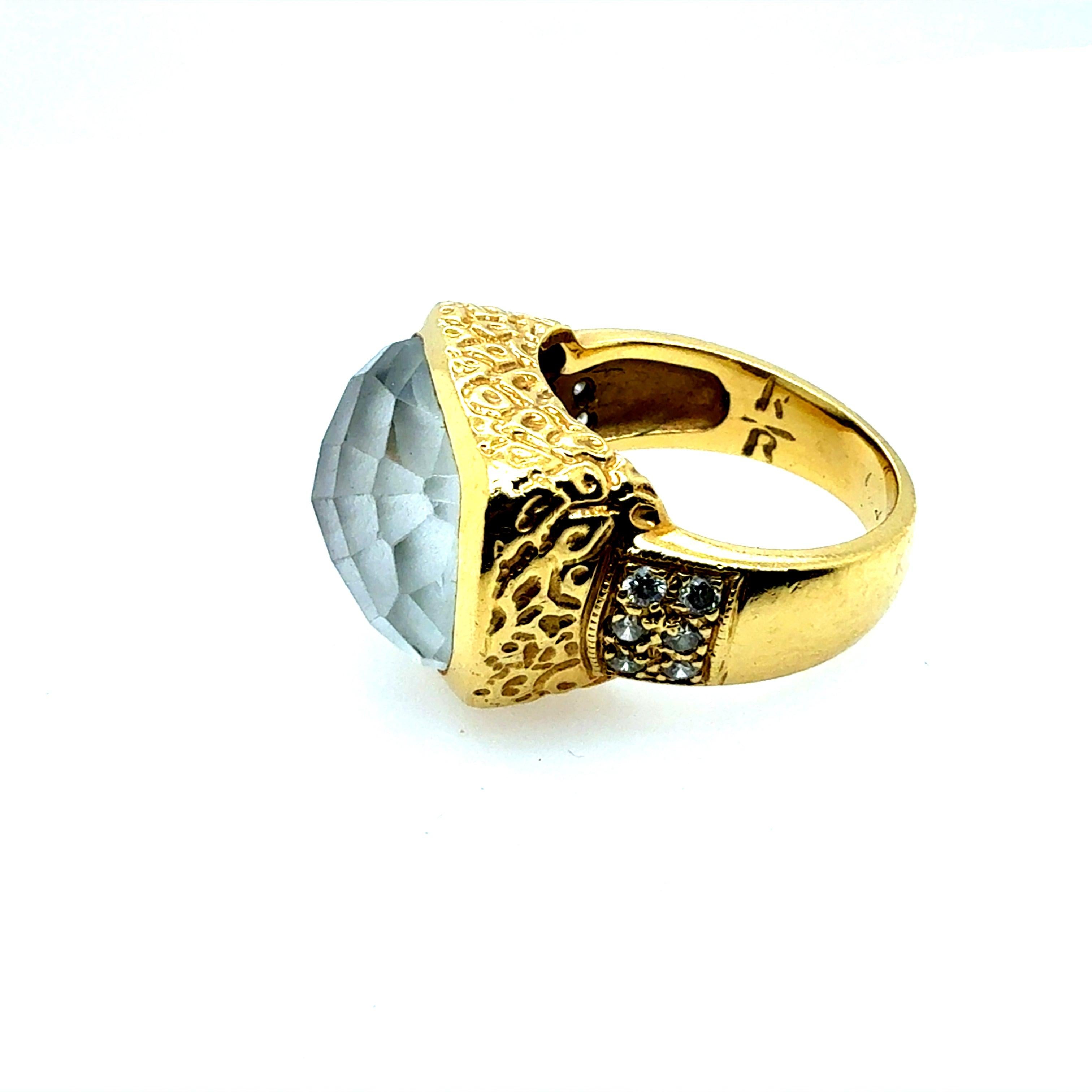 Retro Gold Natural Diamond & Rock Crystal Quartz Cocktail Ring Circa 1980 For Sale 1