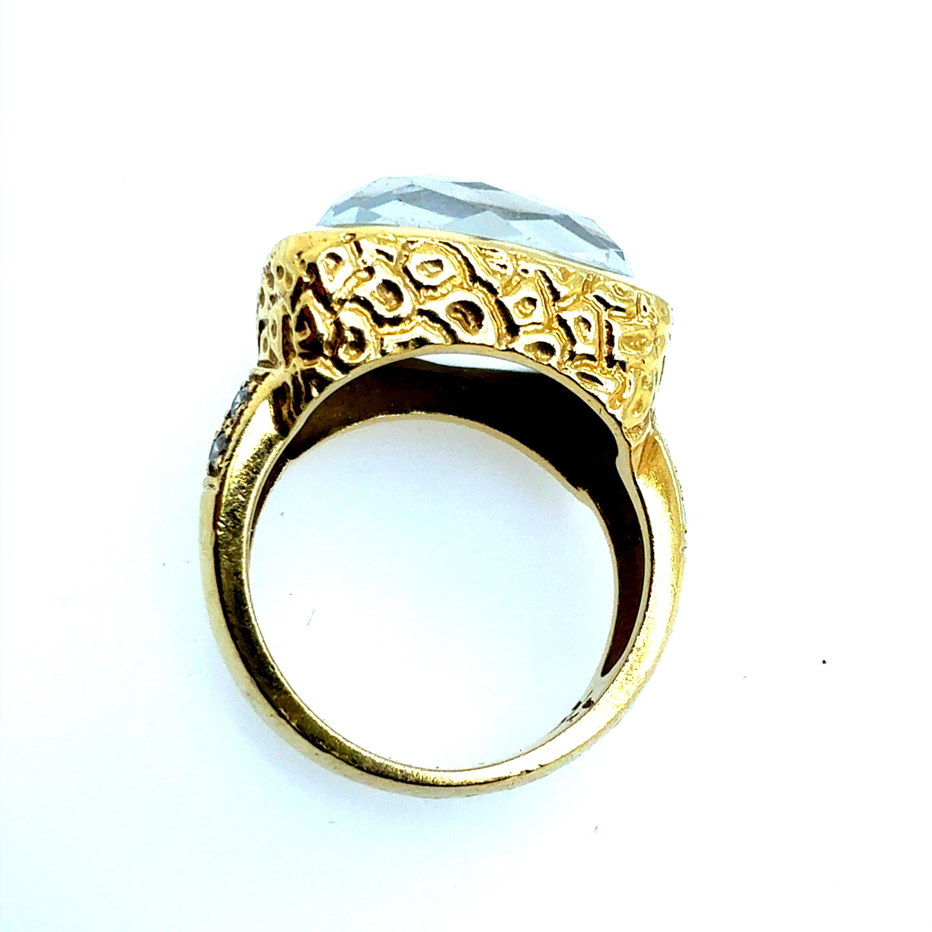 Retro Gold Natural Diamond & Rock Crystal Quartz Cocktail Ring Circa 1980 For Sale 2