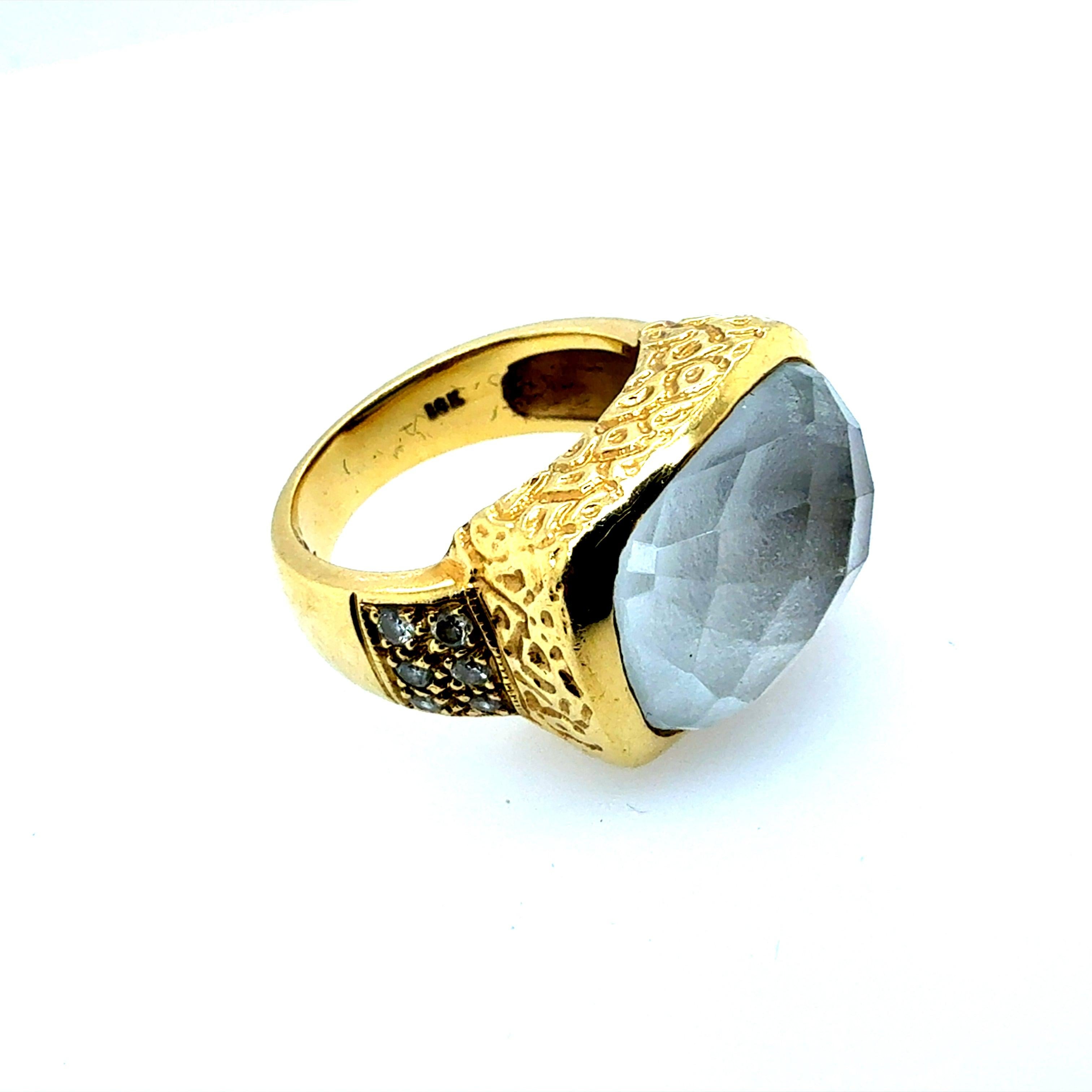 Retro Gold Natural Diamond & Rock Crystal Quartz Cocktail Ring Circa 1980 For Sale 3