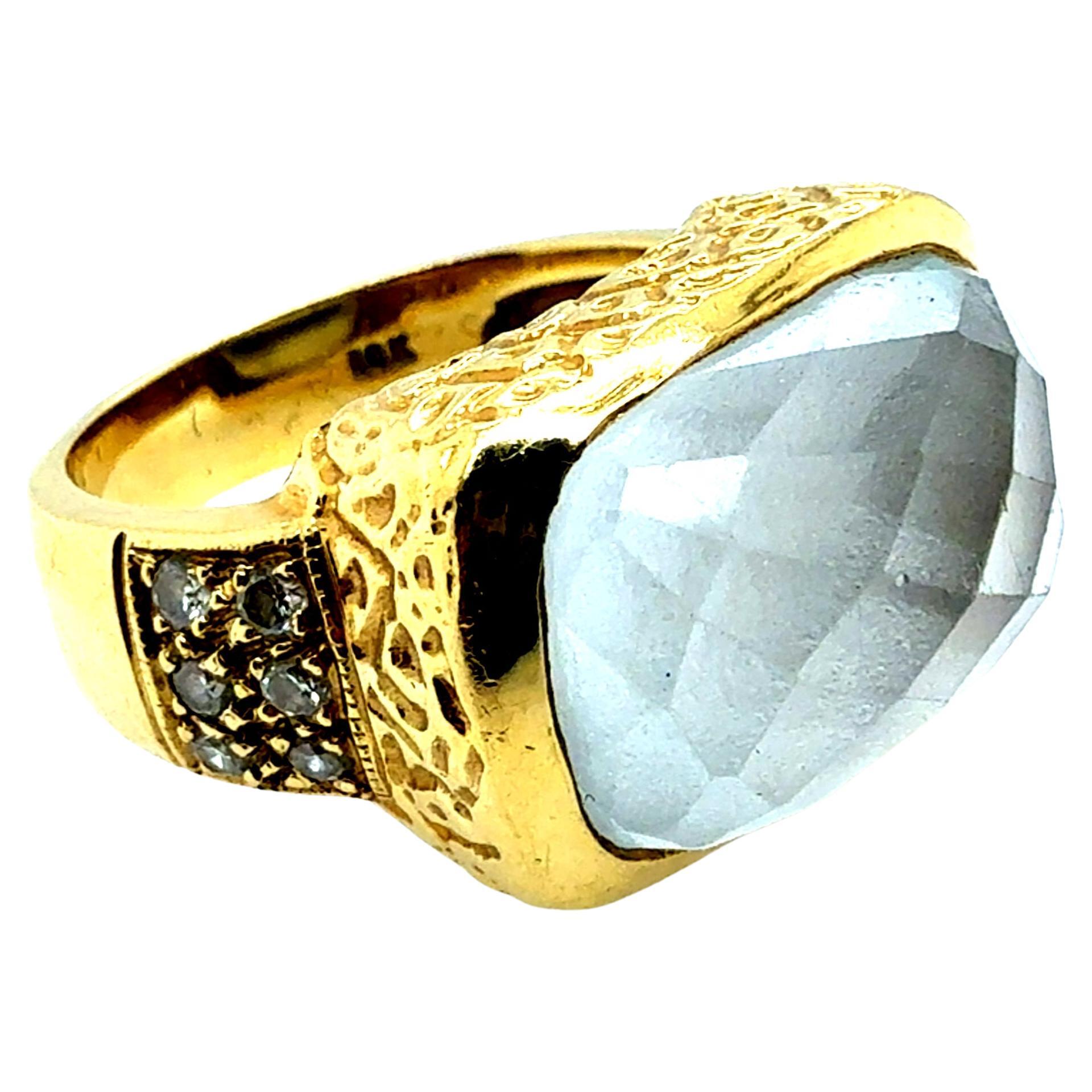 Retro Gold Natural Diamond & Rock Crystal Quartz Cocktail Ring Circa 1980