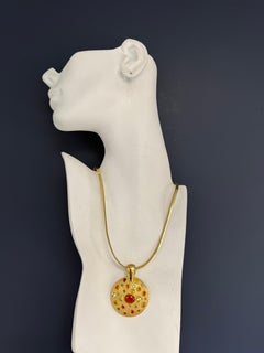 Retro Gold Natural Mexican Opal & Multicolor Gemstone Medallion Pendant