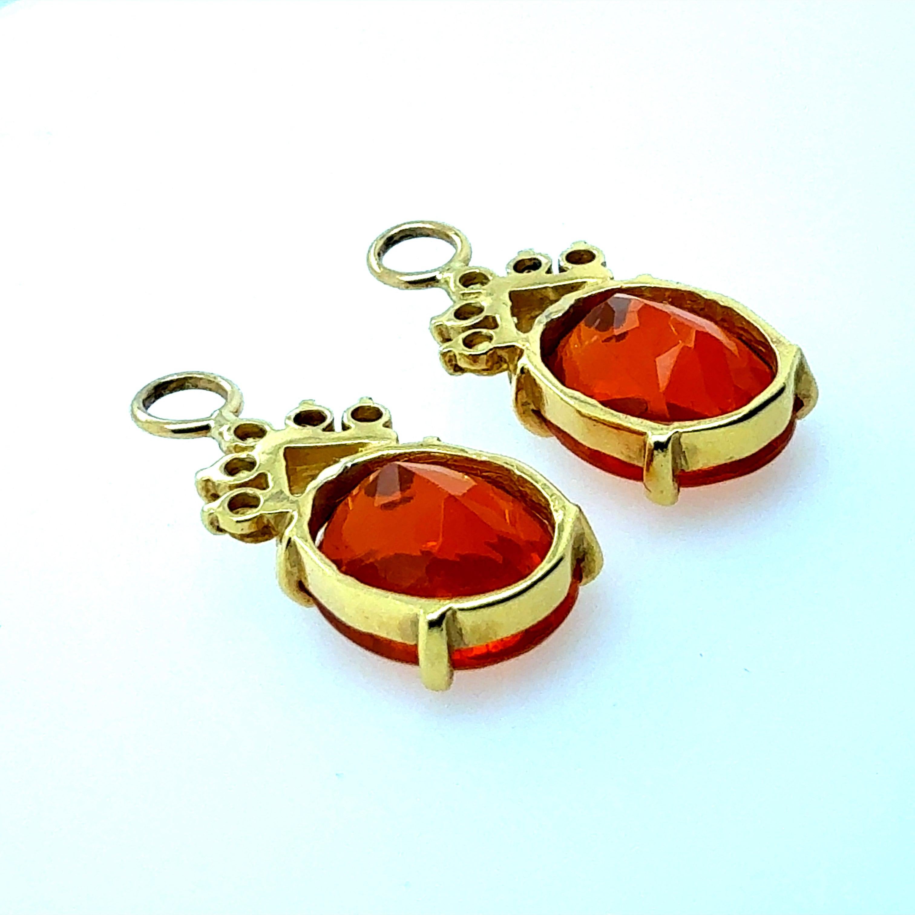 Retro Gold Natural Oval Orange Mexican Opal Statement Drop Earrings For Sale 2