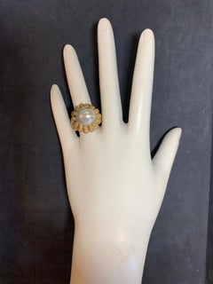 Retro Gold Natural Pearl and 0.81 Carat Colorless Diamond Cocktail Ring