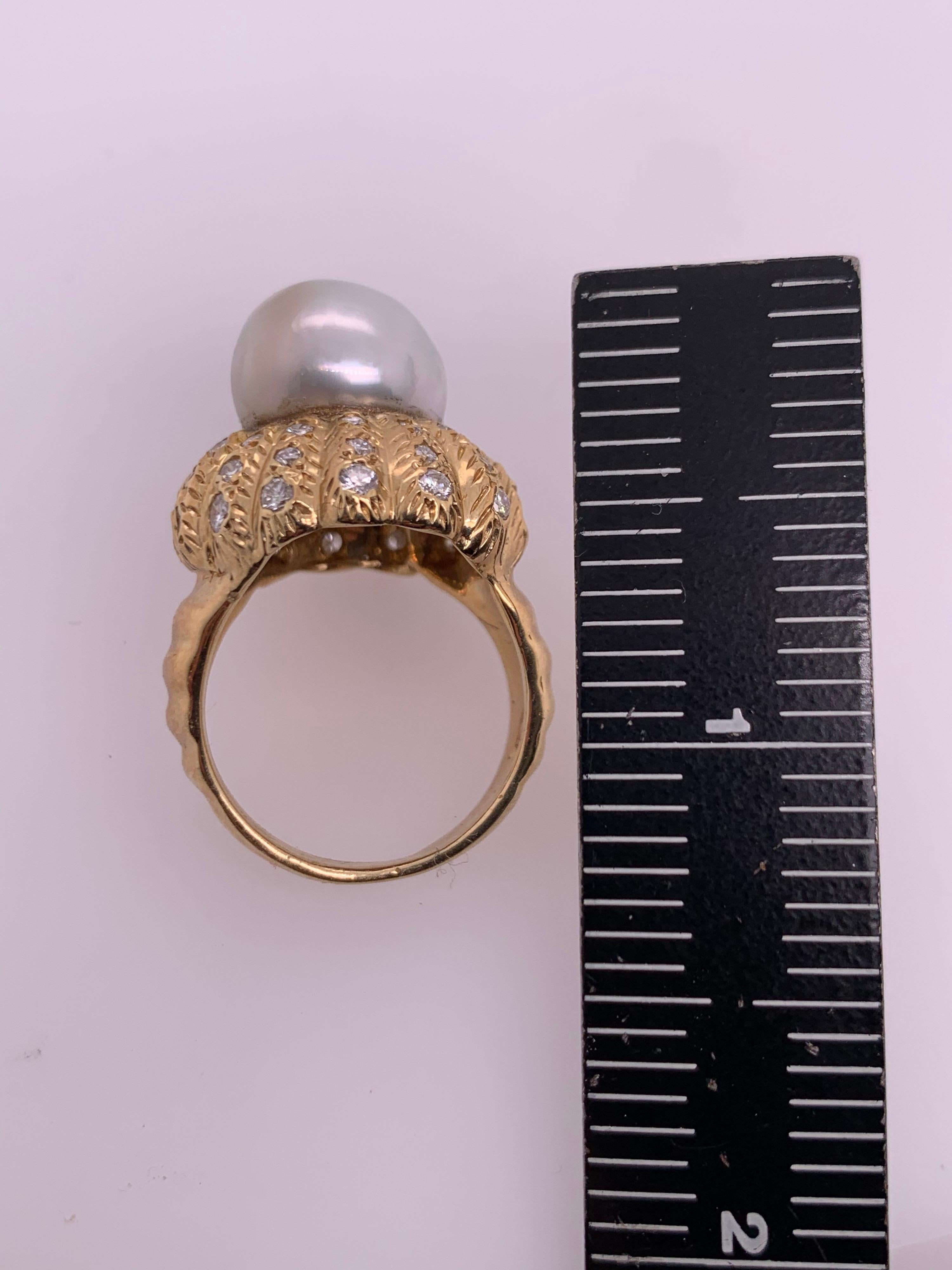 Retro Gold Natural Pearl and 0.81 Carat Colorless Diamond Cocktail Ring For Sale 4