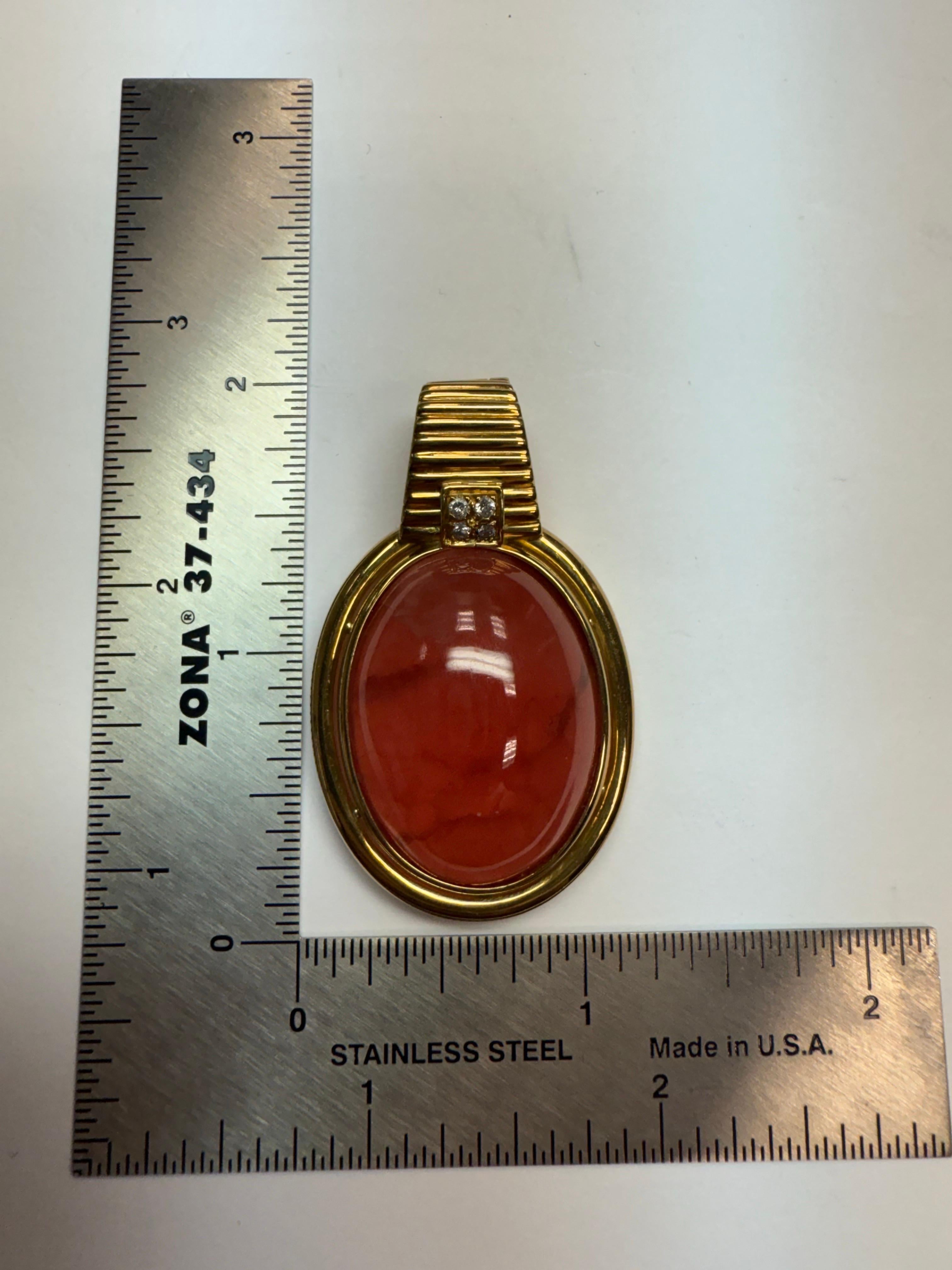 Retro Gold Natürliche Rhodochrosit & Diamant Statement Anhänger CIRCA 1970 im Angebot 6
