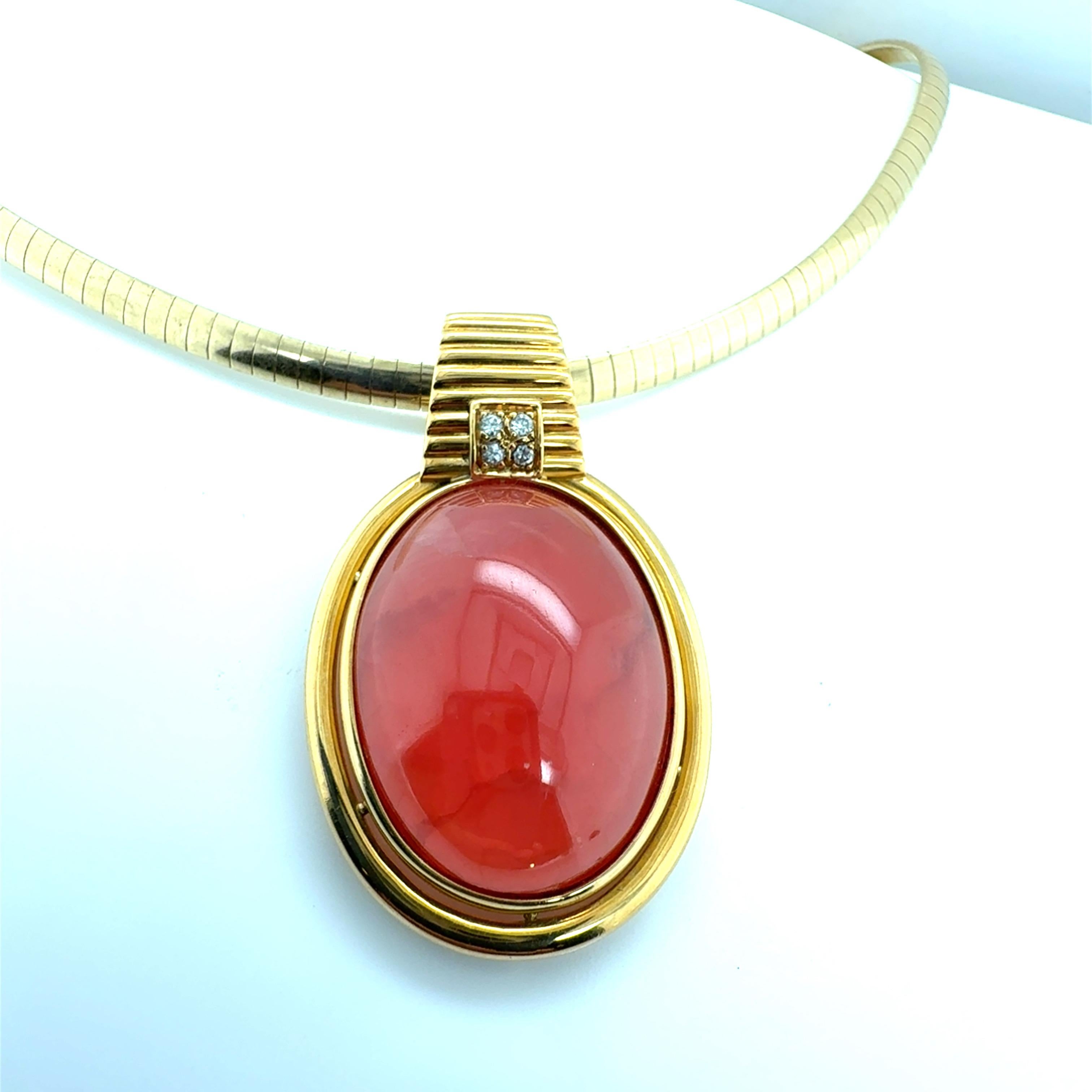 Retro Gold Natürliche Rhodochrosit & Diamant Statement Anhänger CIRCA 1970 (Cabochon) im Angebot