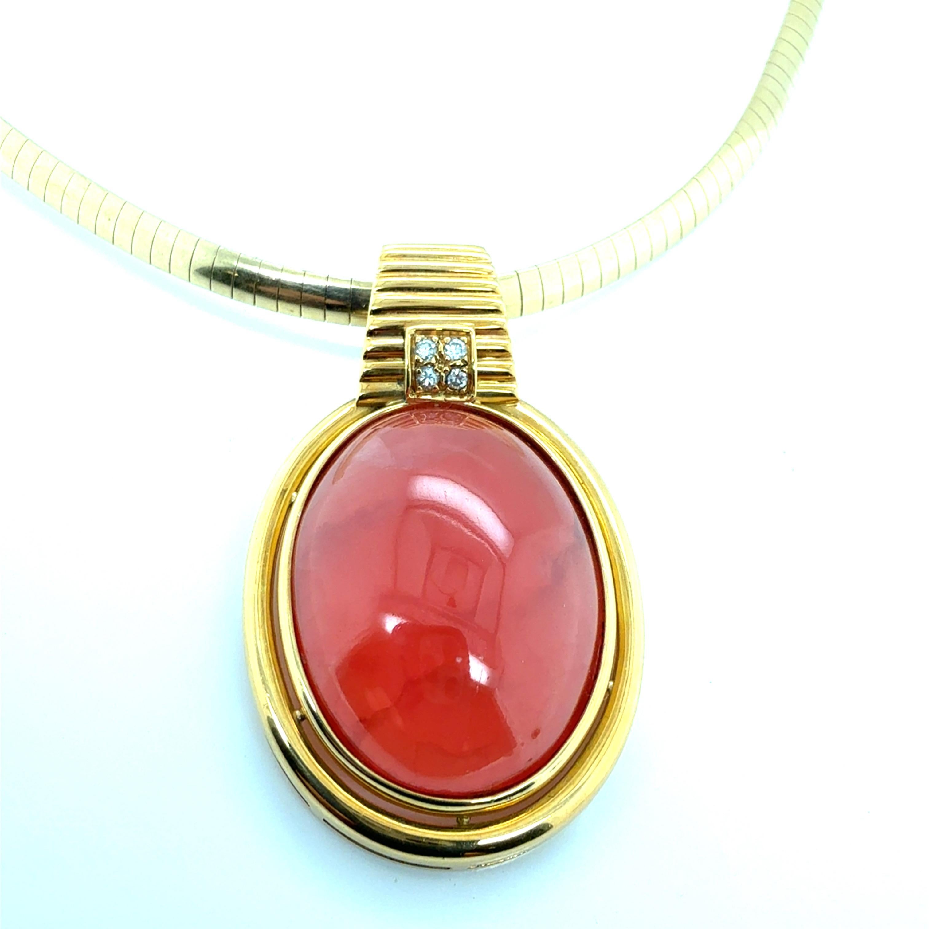 Retro Gold Natürliche Rhodochrosit & Diamant Statement Anhänger CIRCA 1970 Damen im Angebot