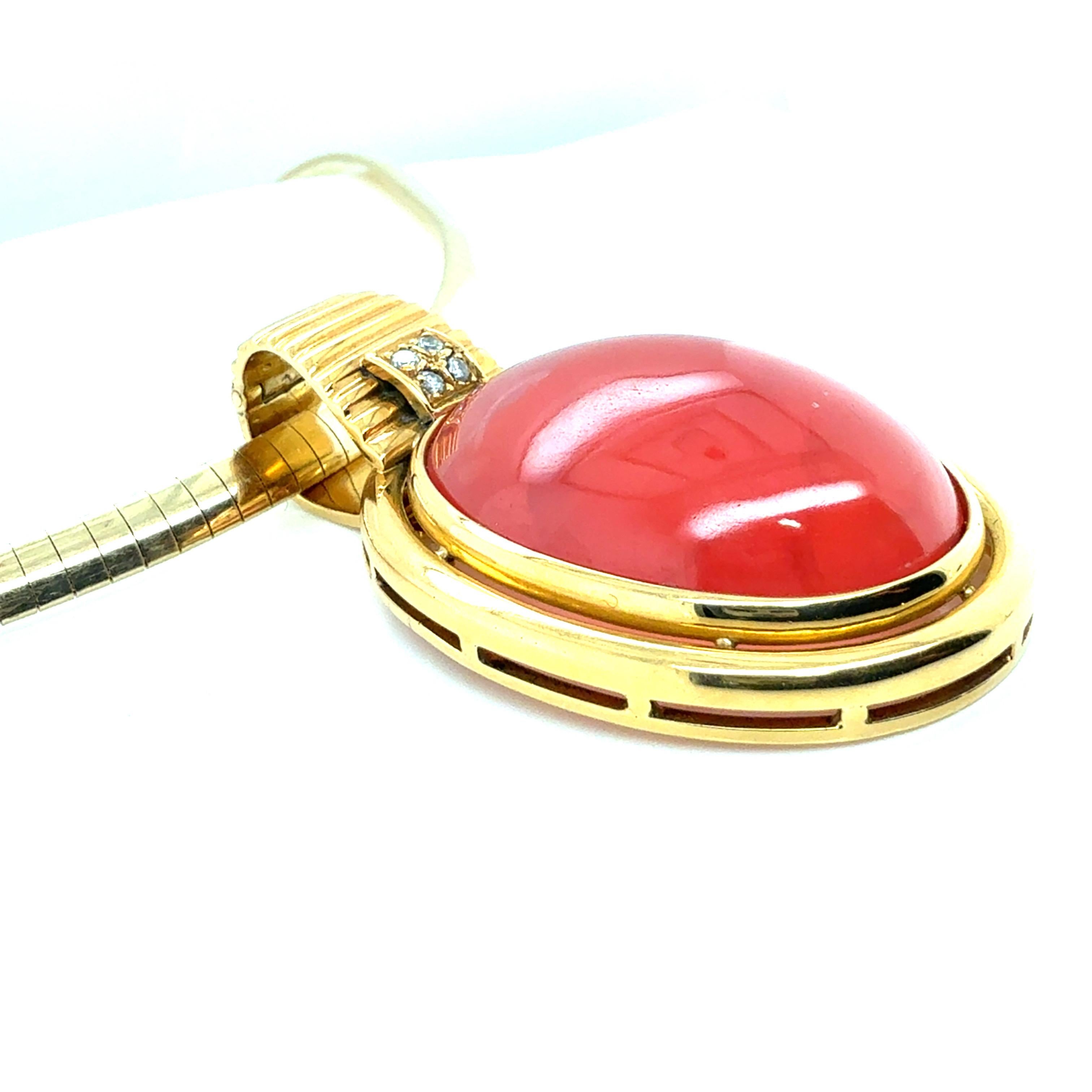 Retro Gold Natürliche Rhodochrosit & Diamant Statement Anhänger CIRCA 1970 im Angebot 1