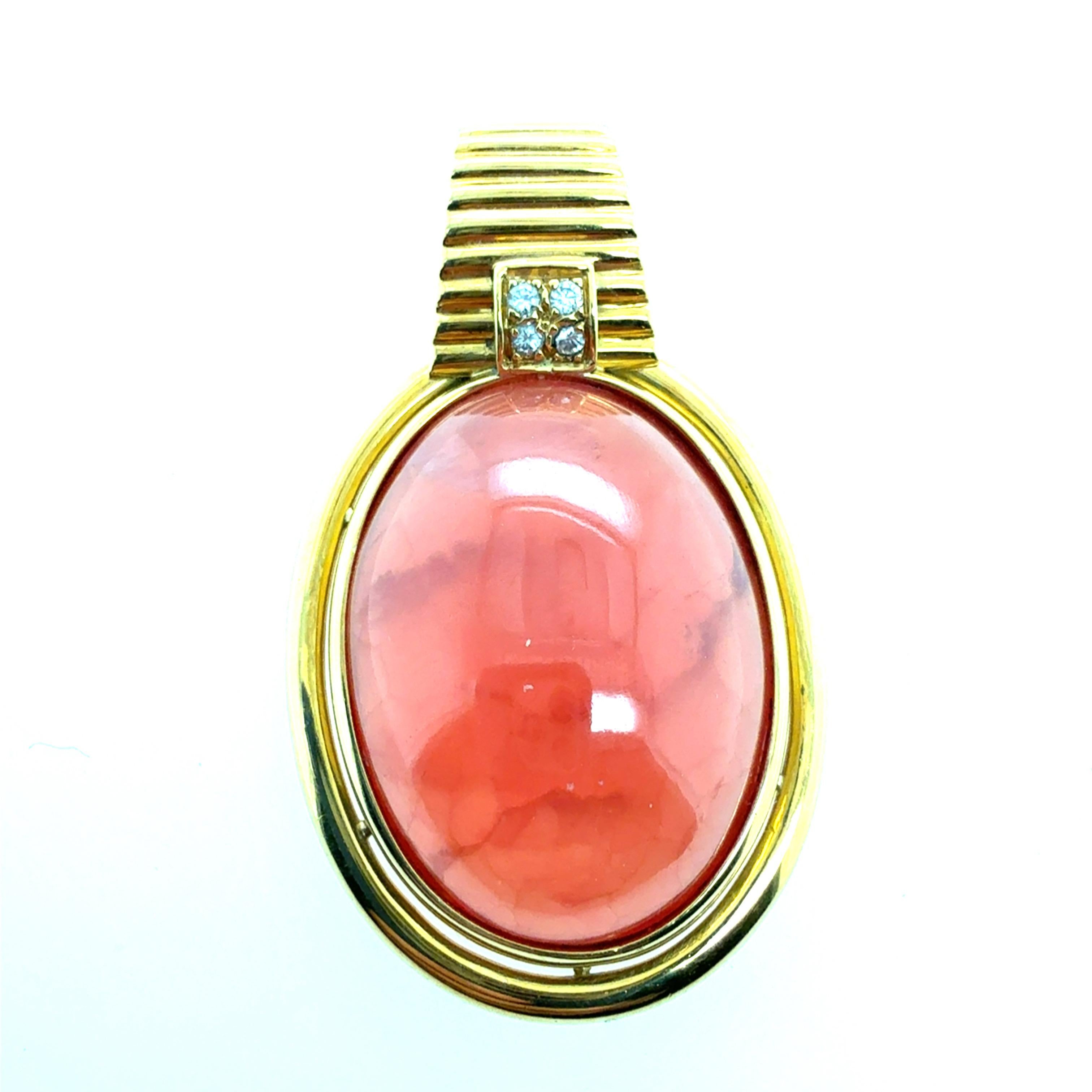 Retro Gold Natürliche Rhodochrosit & Diamant Statement Anhänger CIRCA 1970 im Angebot 3