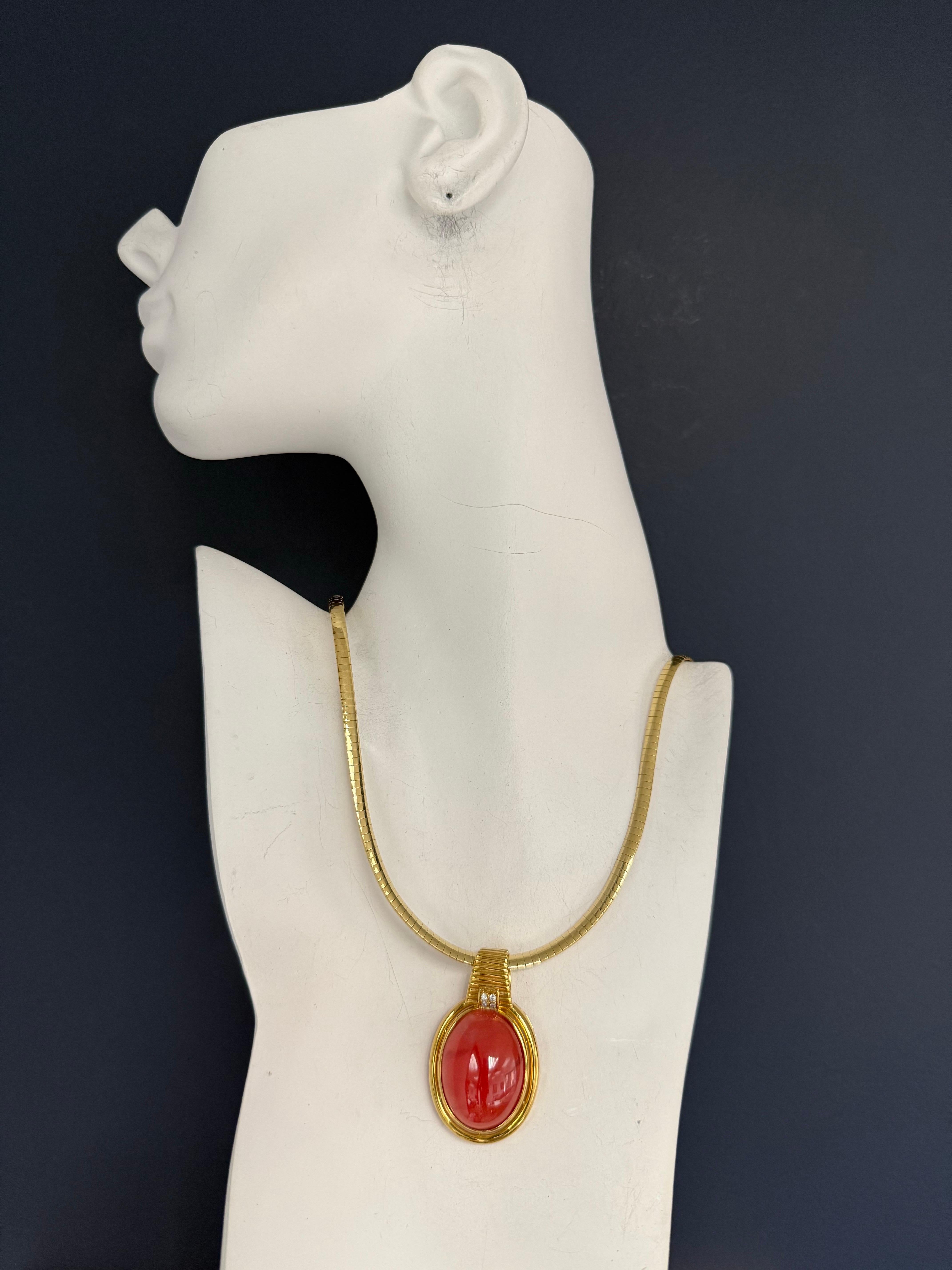 Retro Gold Natürliche Rhodochrosit & Diamant Statement Anhänger CIRCA 1970 im Angebot 5