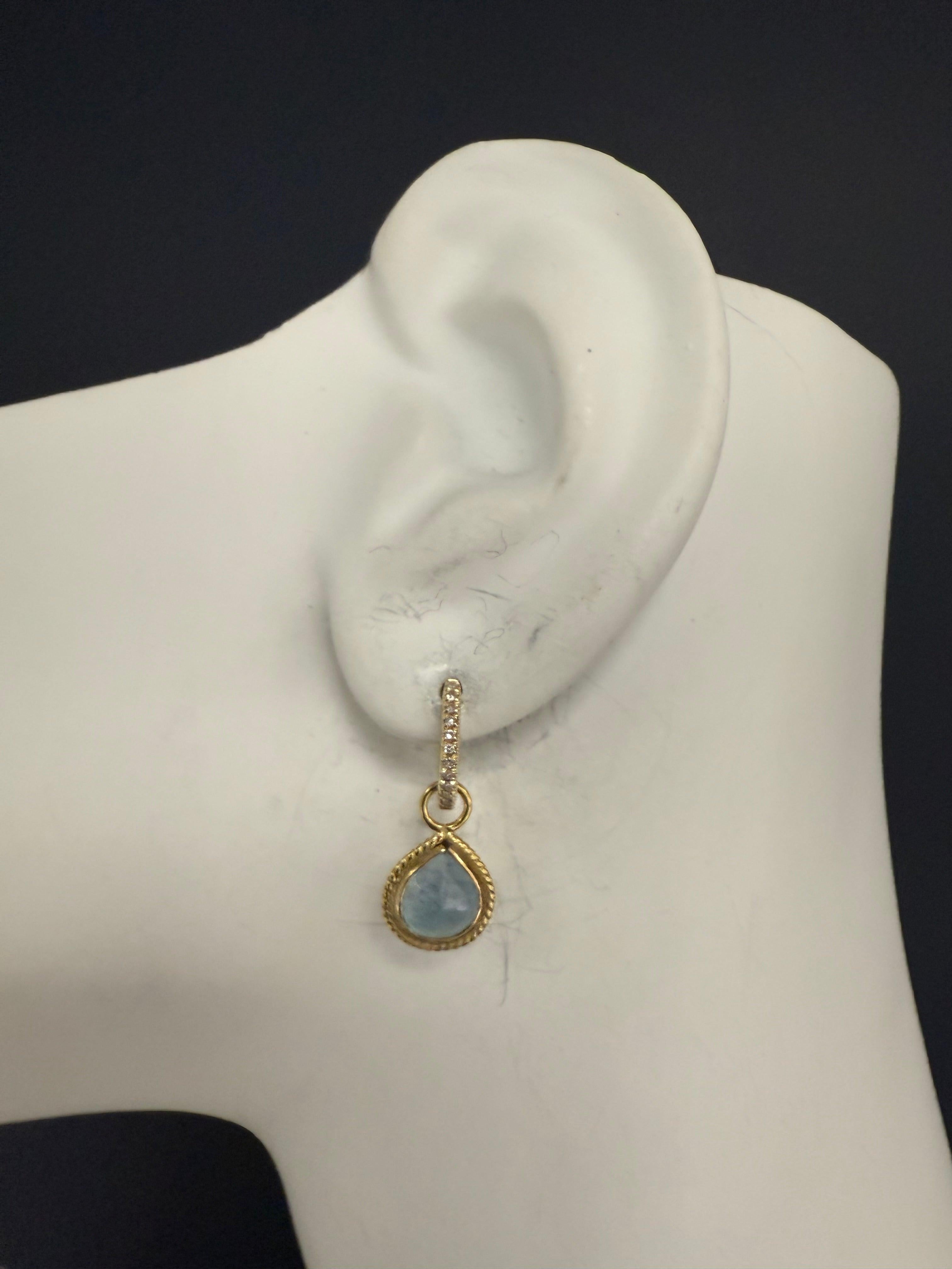 Retro Gold Natural Rose Cut London Blue Topaz & Diamond Drop Enhancer Earrings For Sale 2