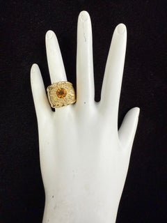 Retro Gold Natural Round Diamond and Citrine Cocktail Ring