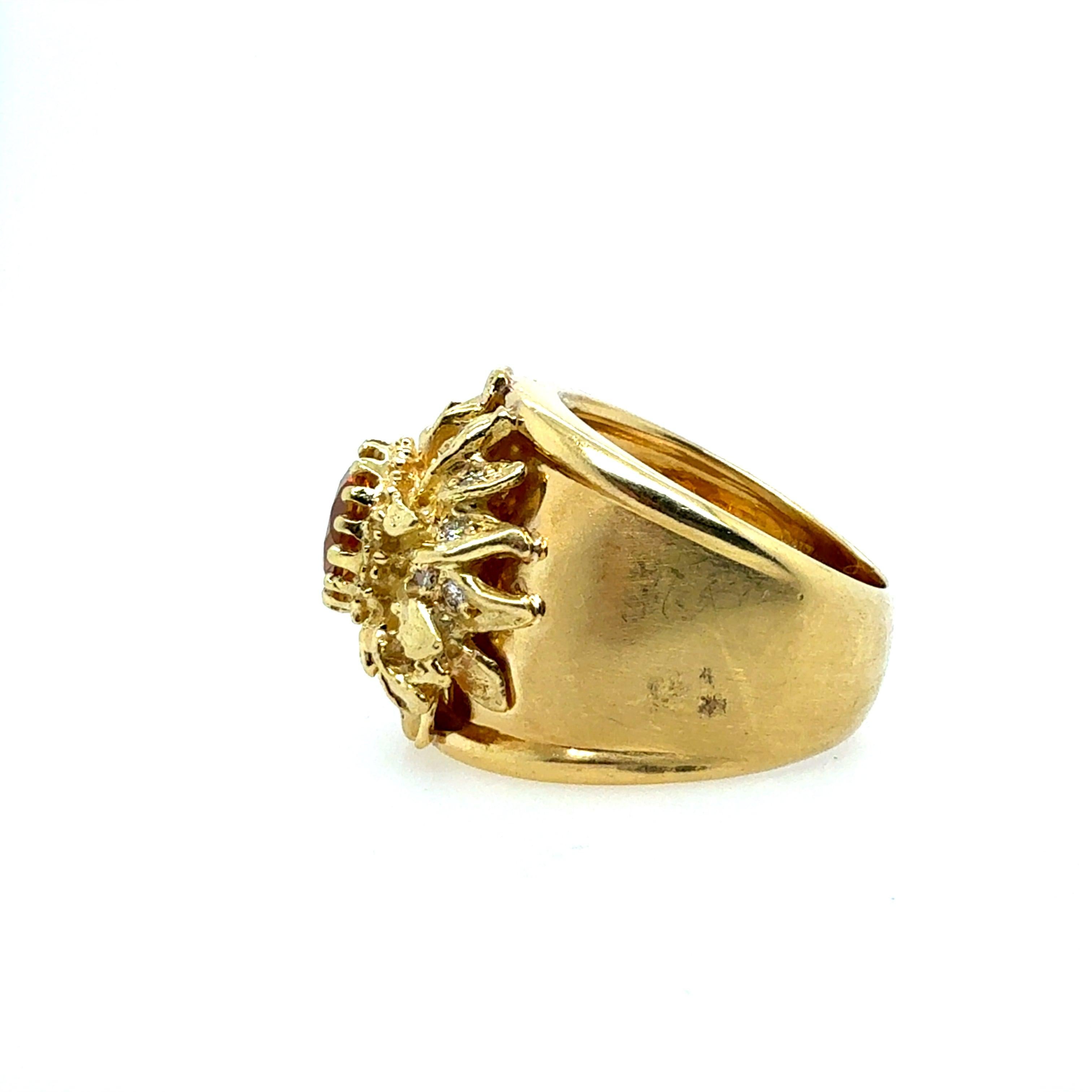 Anello Cocktail in oro retrò con diamante rotondo naturale e citrino In condizioni buone in vendita a Los Angeles, CA