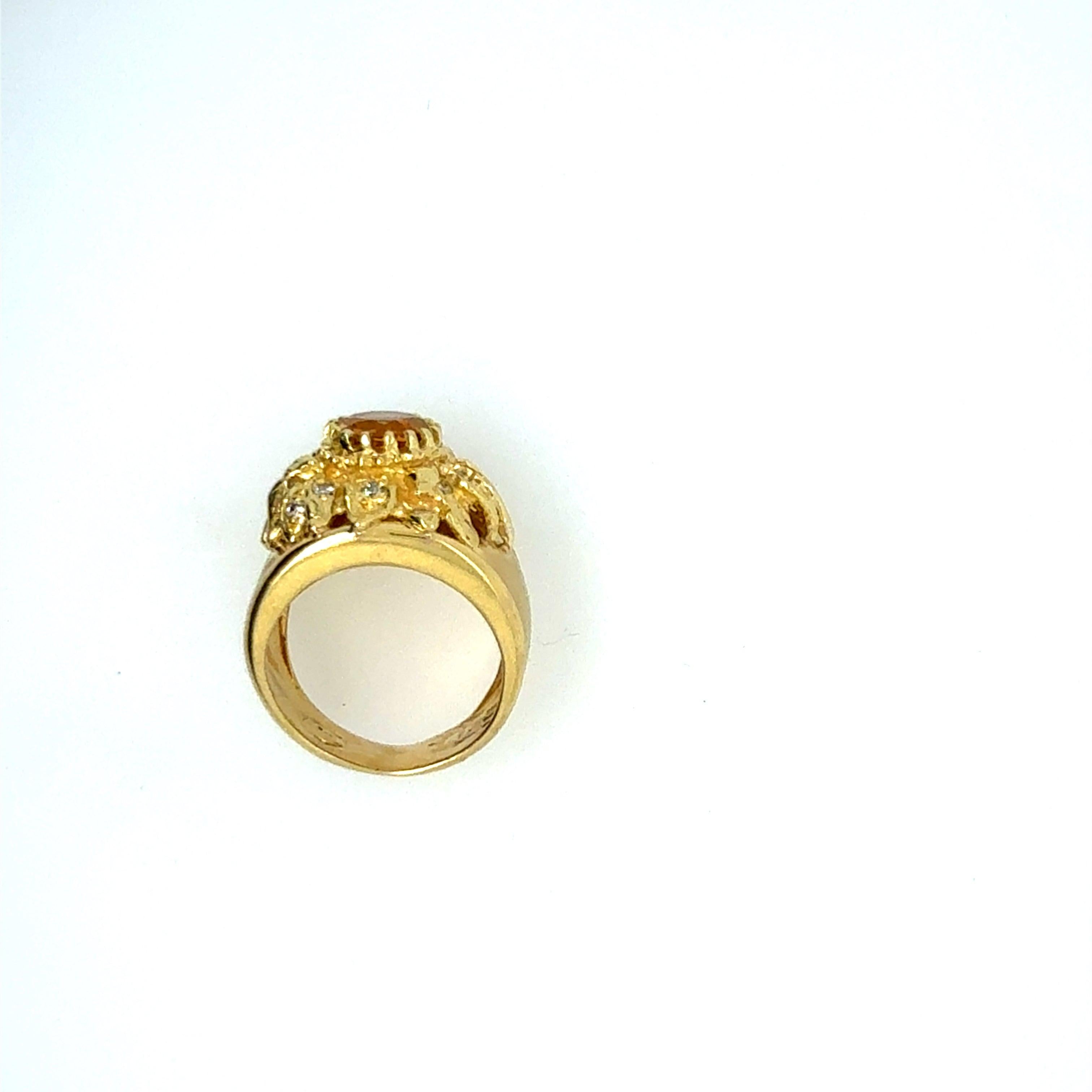 Anello Cocktail in oro retrò con diamante rotondo naturale e citrino in vendita 1