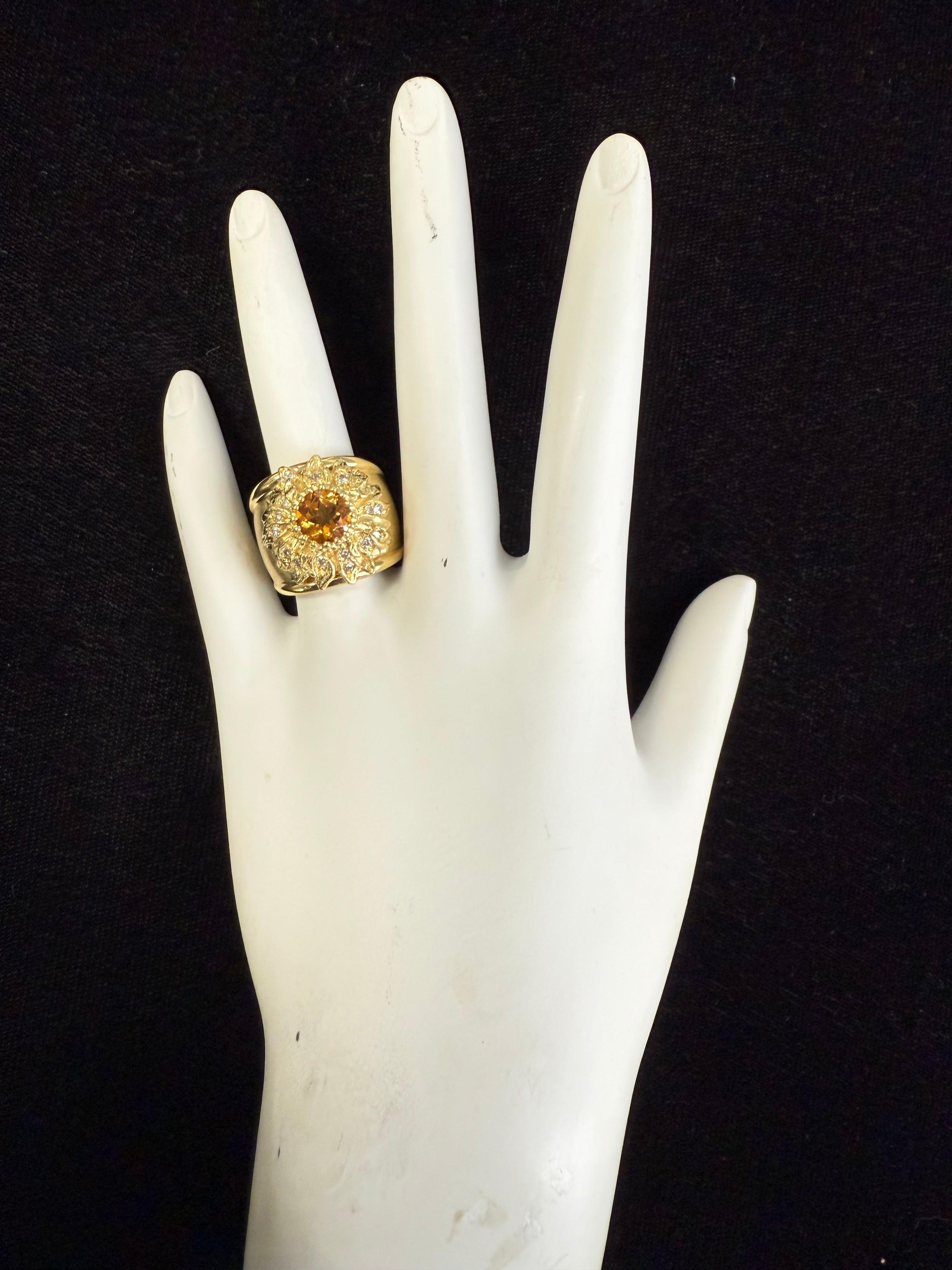 Anello Cocktail in oro retrò con diamante rotondo naturale e citrino in vendita 3