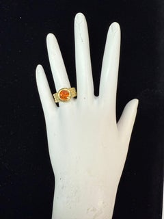 Retro Gold Natural Round Spessartite Garnet & Natural Diamond Statement Ring