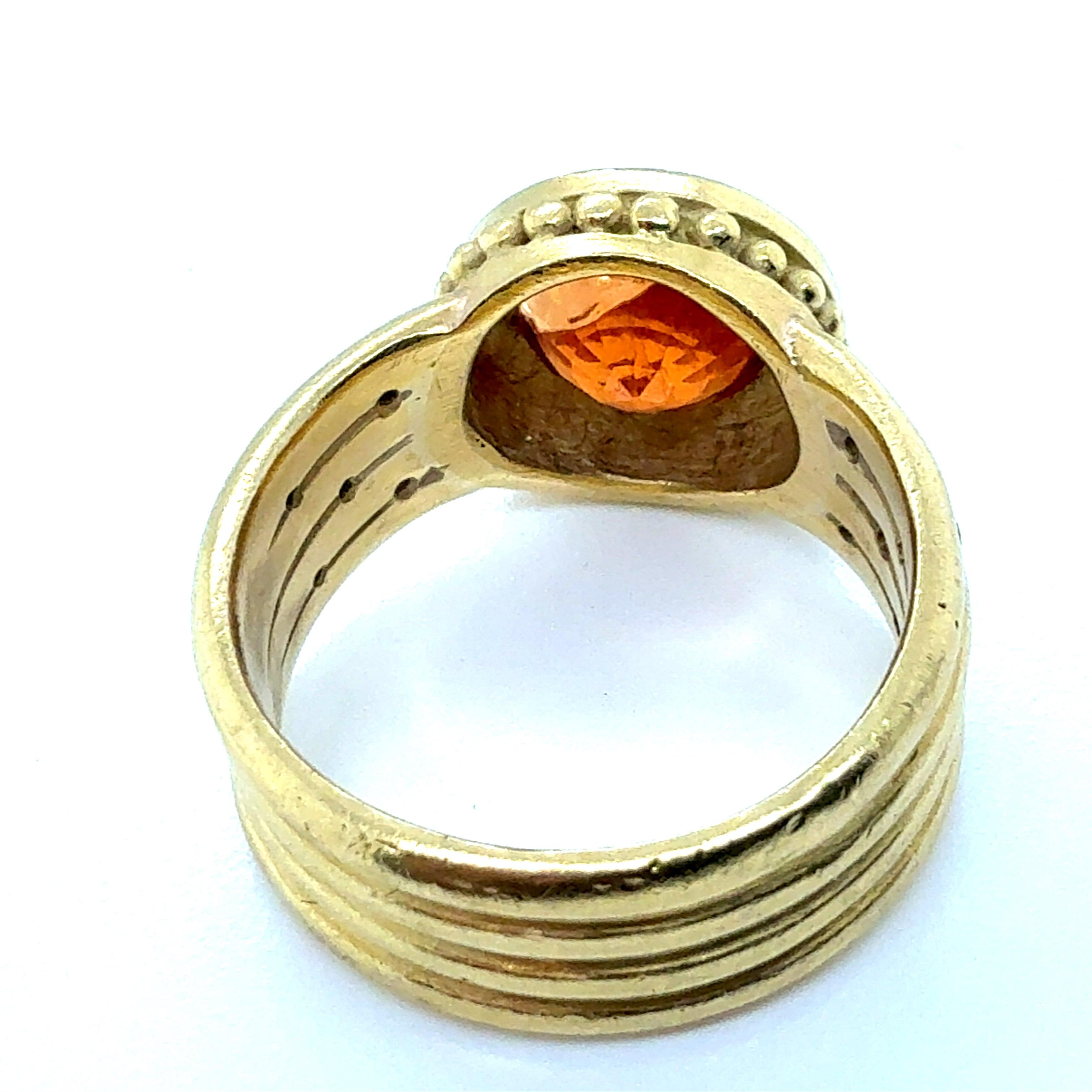 Round Cut Retro Gold Natural Round Spessartite Garnet & Natural Diamond Statement Ring For Sale