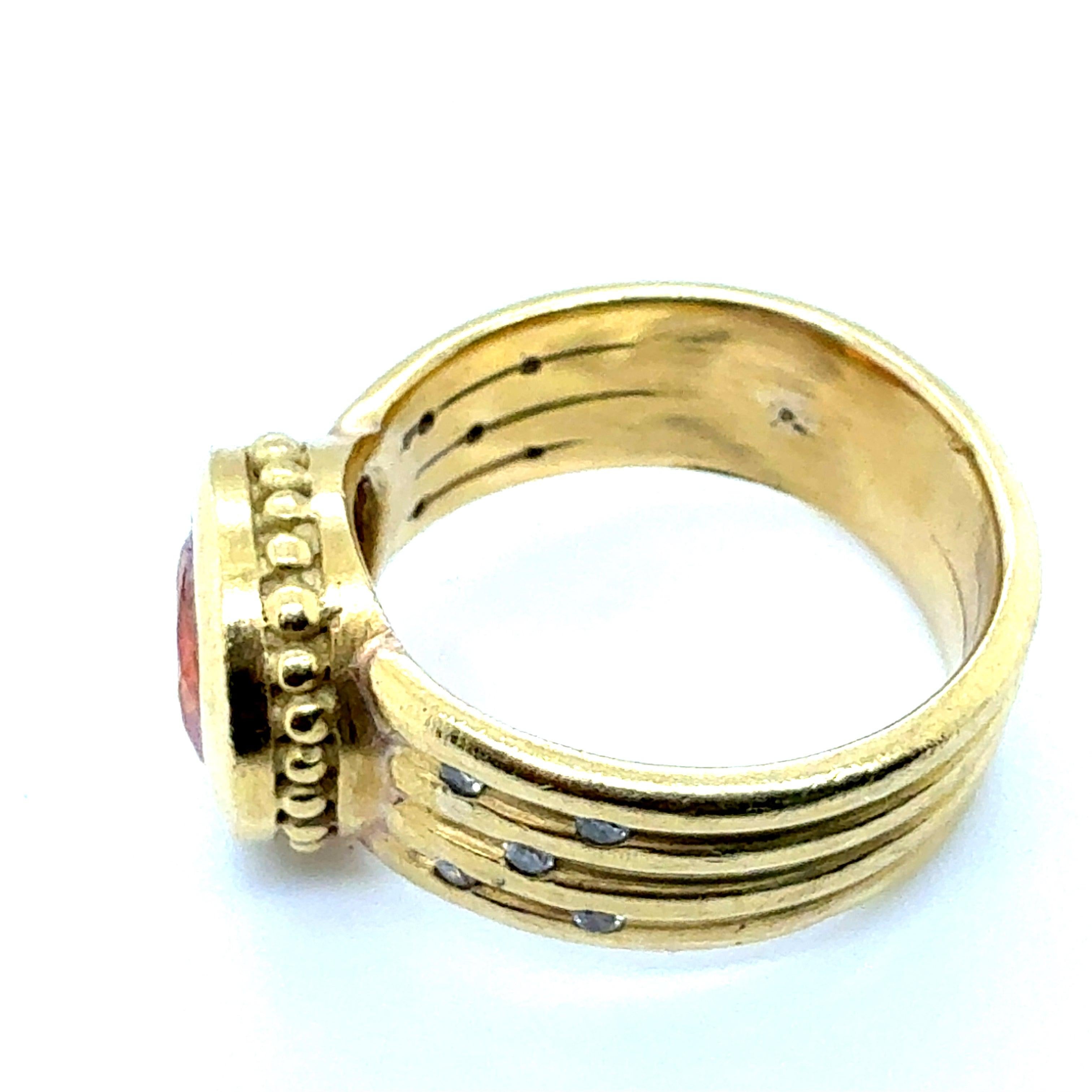 Retro Gold Natural Round Spessartite Garnet & Natural Diamond Statement Ring In Good Condition For Sale In Los Angeles, CA