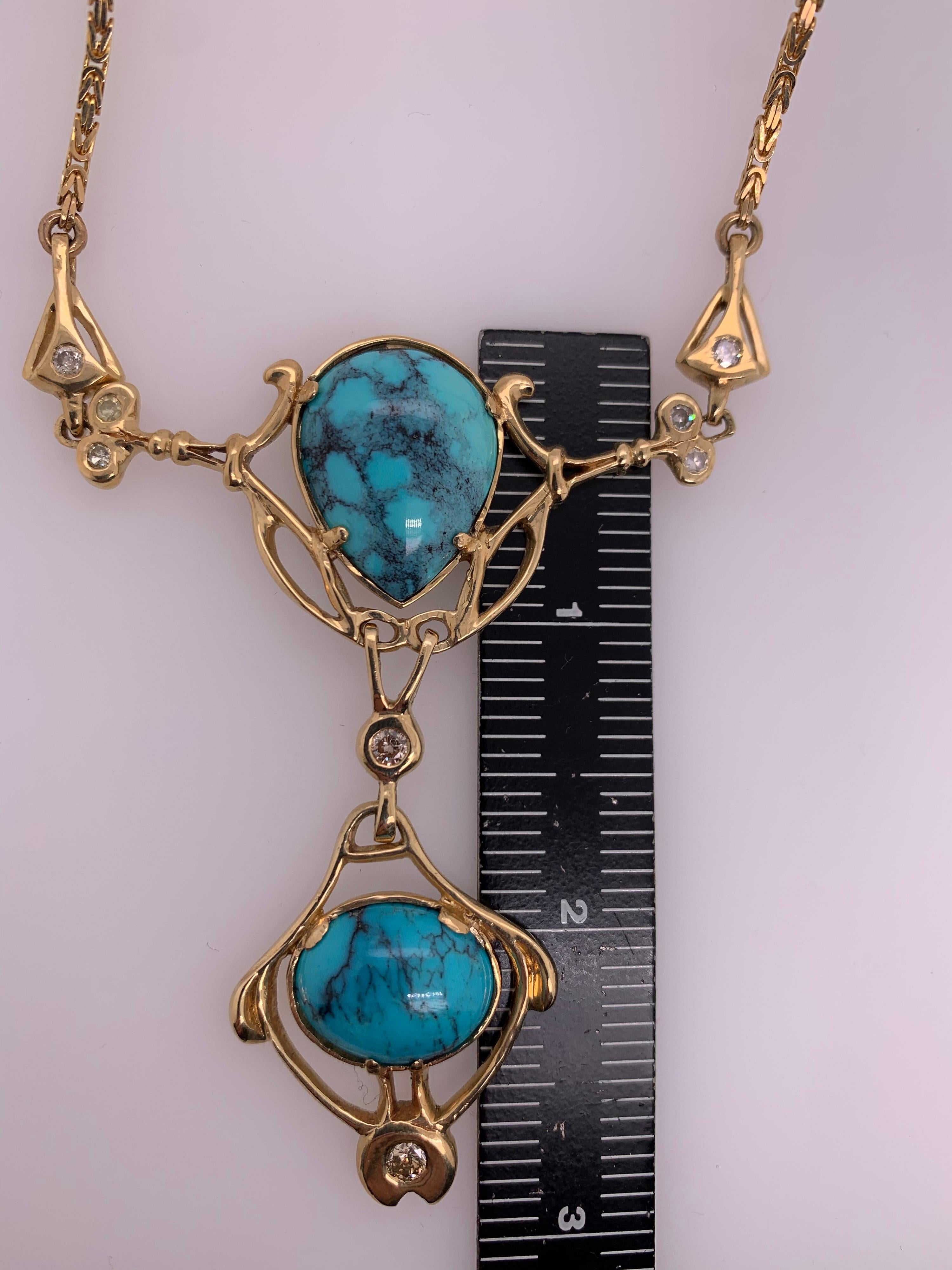 Collana retrò in oro con gemme di turchese naturale e diamanti da 0,65 carati, circa 1950 in vendita 6