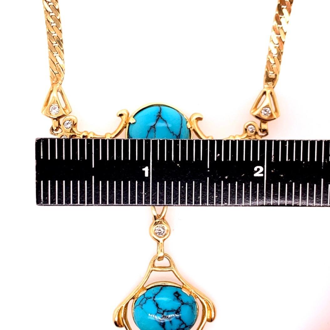 Retro Gold Natural Turquoise Gem .75 Carat Colorless Diamond Necklace circa 1950 For Sale 5