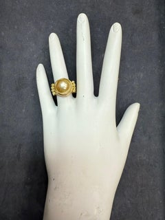 Retro Gold Natural Vivid Yellow Diamond & Golden South Sea Pearl Ring Circa 1990