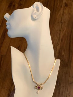 Retro Gold Halskette 3,25 Karat natürlicher Rubin & Diamant Edelstein um 1960