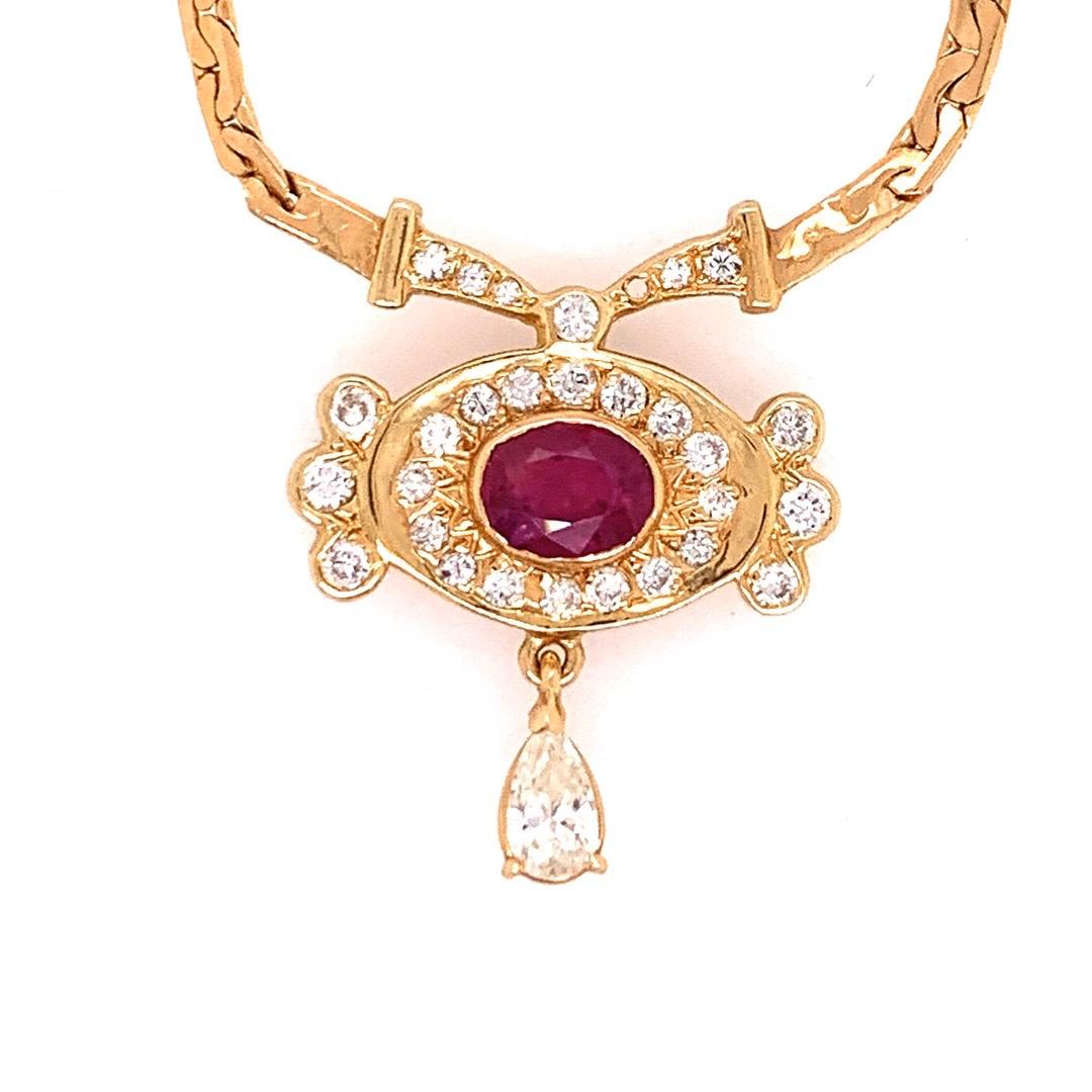 Collier rétro en or avec pierres précieuses en rubis naturel et diamants de 3,25 carats au total, c. 1960 en vente 1