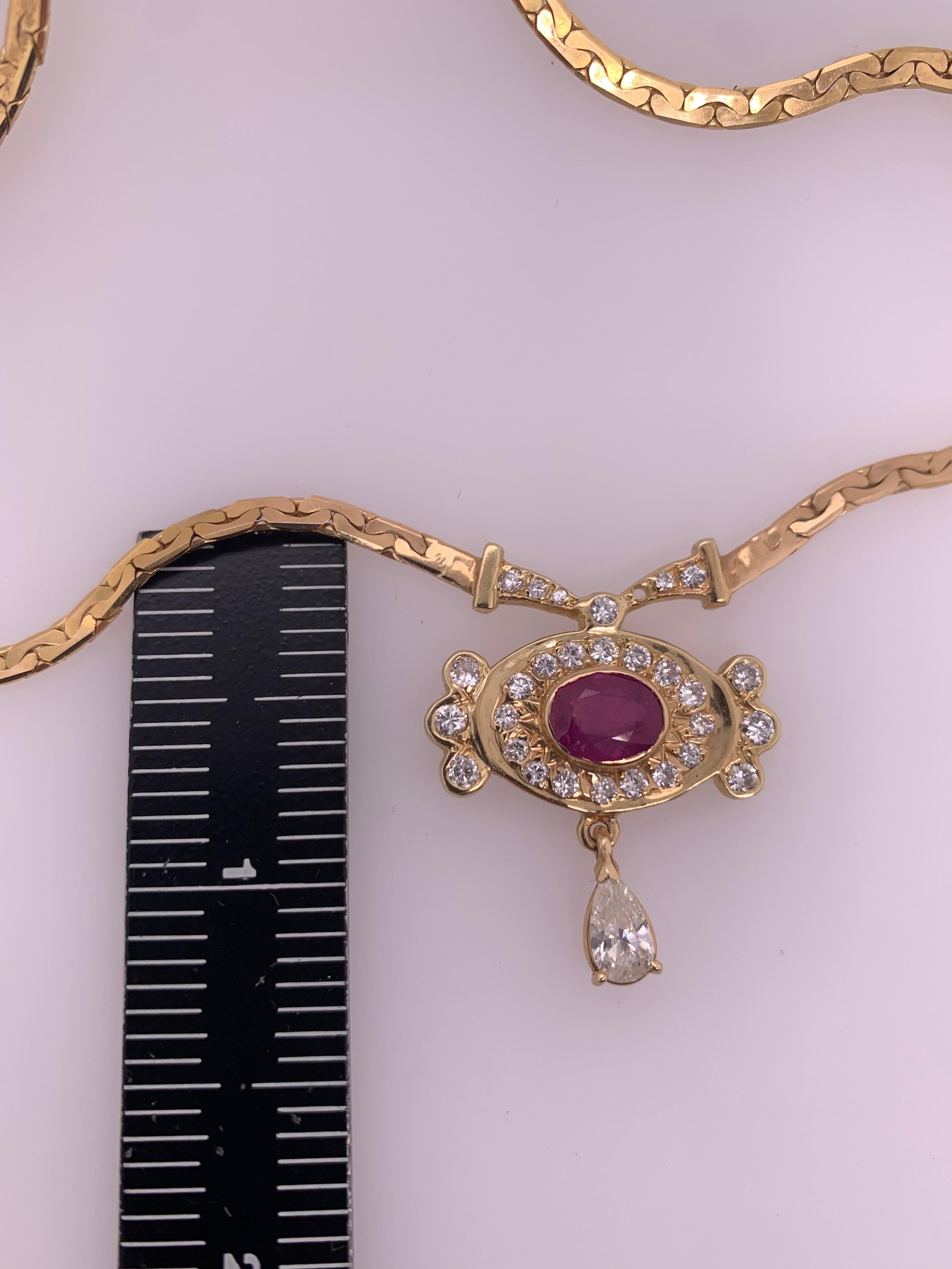 Retro Gold Necklace 3.25 Carat Total Natural Ruby & Diamond Gem Stone circa 1960 For Sale 1