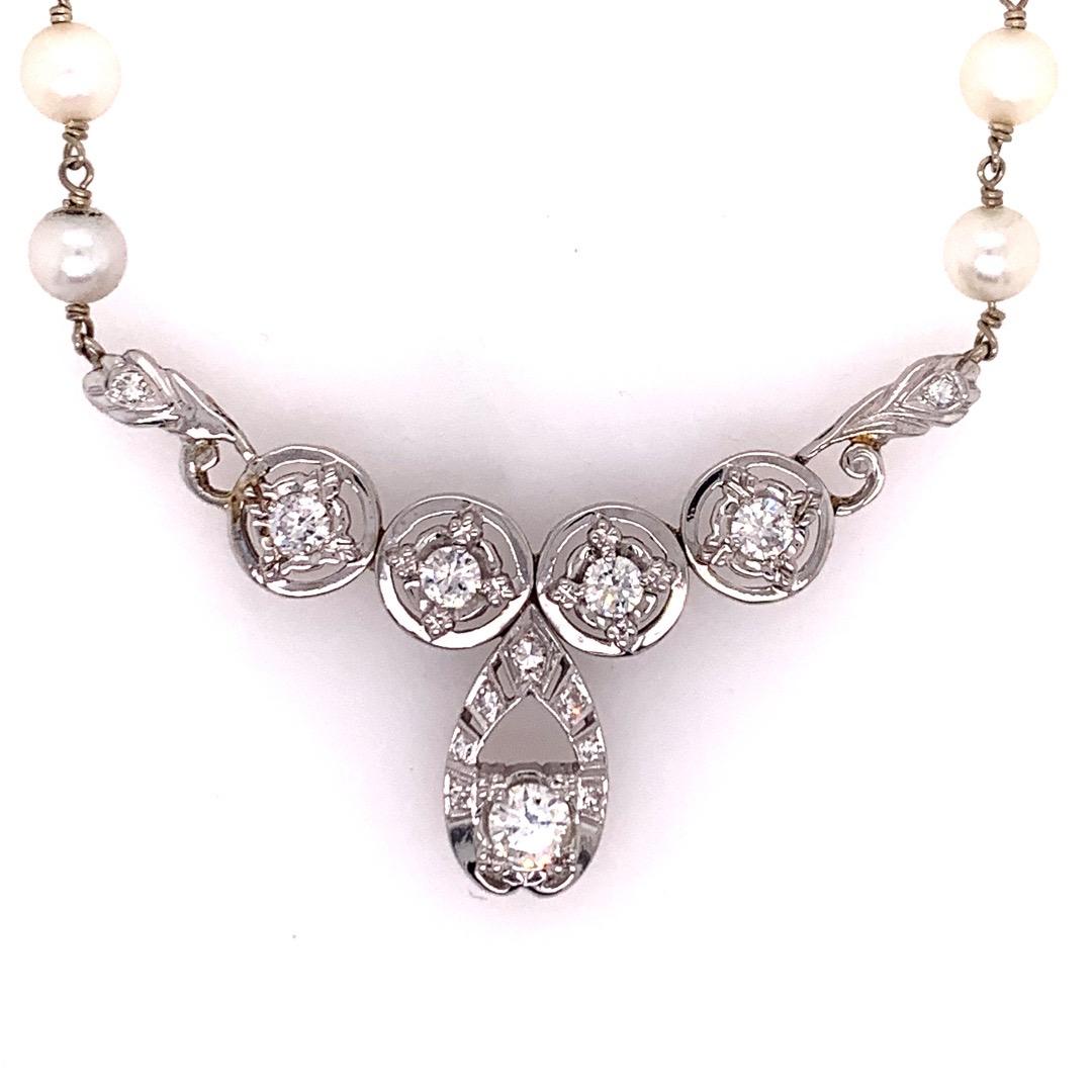 Taglio rotondo Collana in oro retrò con diamante rotondo da 1 carato naturale e perla circa 1970 in vendita